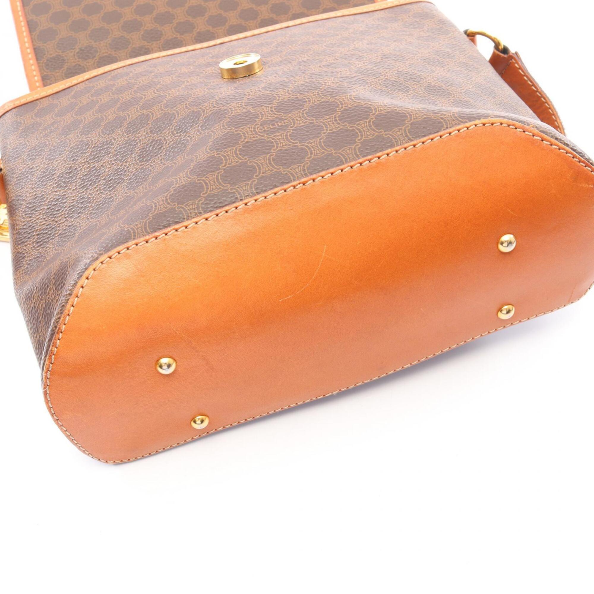 Celine Macadam Brown Coated Canvas Handbag Shoulder Bag (Pre-Owned)