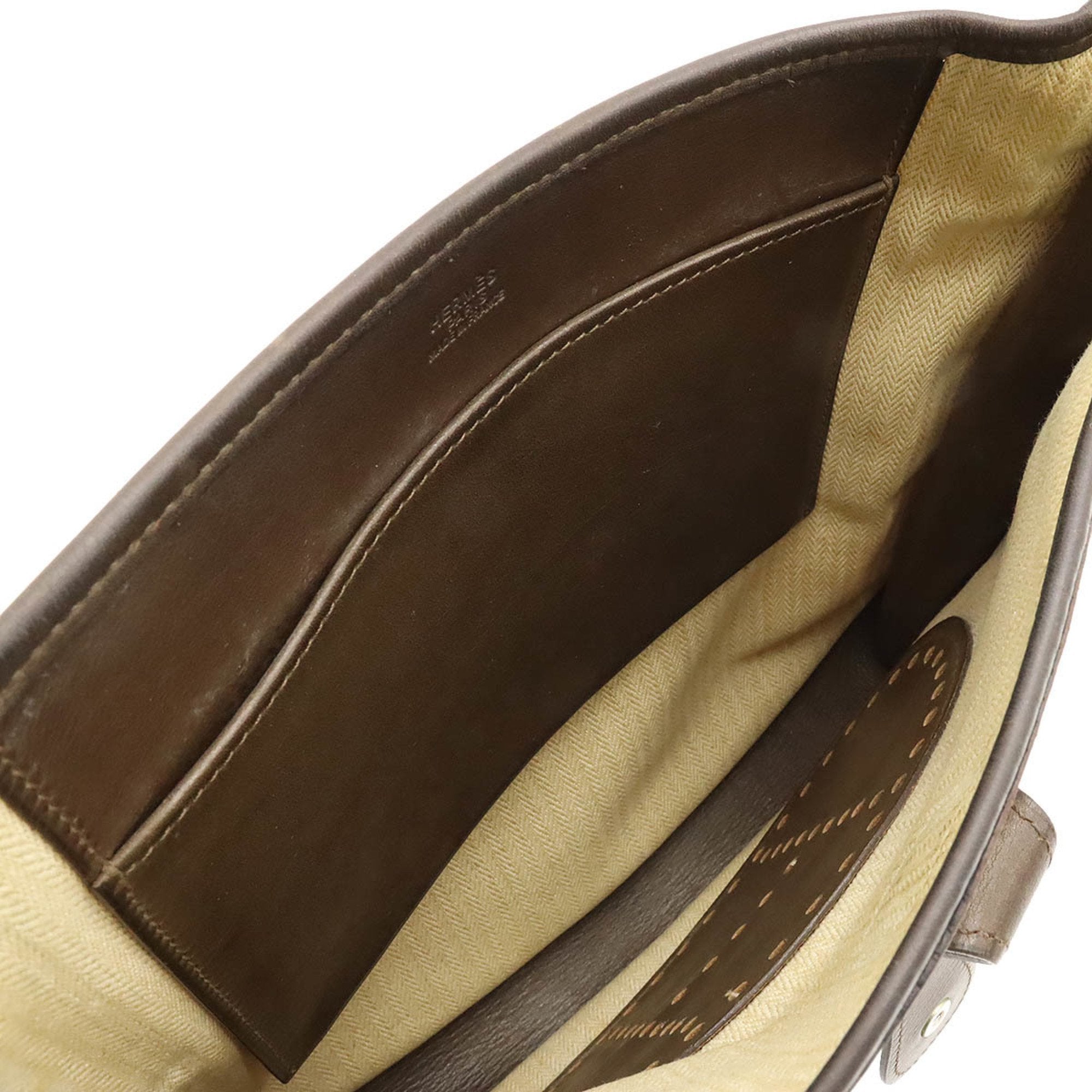Hermes Beige Dark Brown Crinoline Leather Shoulder Bag (Pre-Owned)