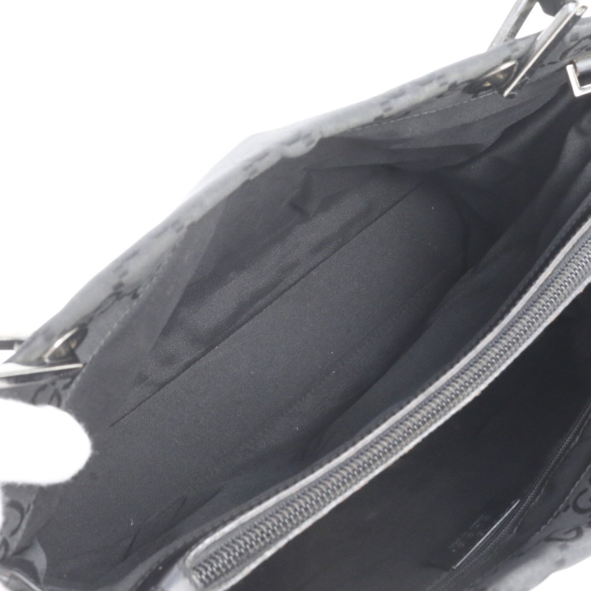Gucci Bamboo Black Leather Nylon Handbag Shoulder Bag Tote Bag (Pre-Owned)