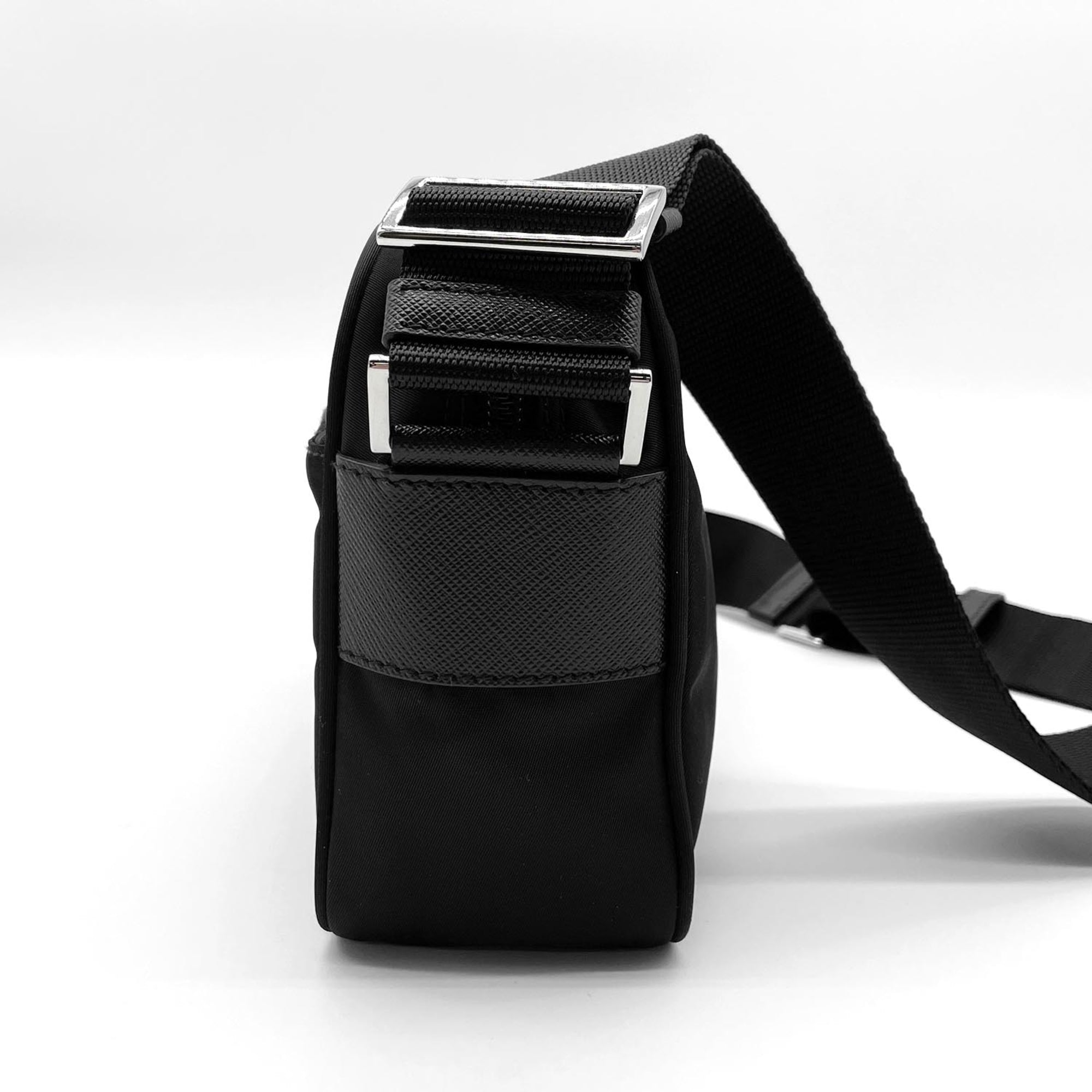 Prada Black Nylon Leather Metal Shoulder Bag (Pre-Owned)