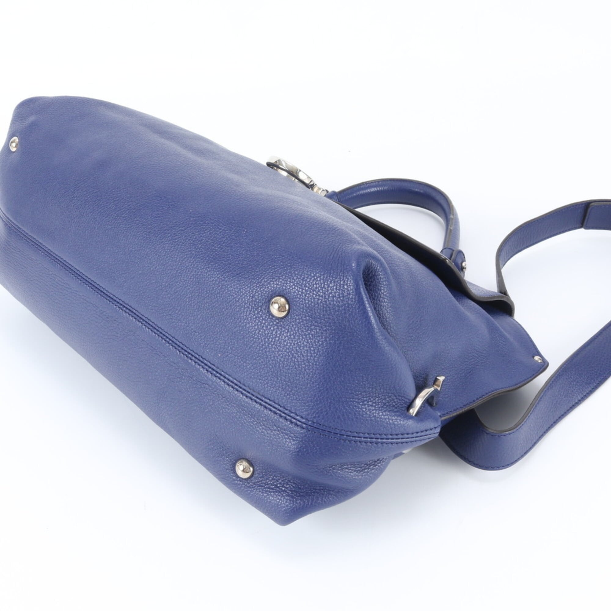 Salvatore Ferragamo Gancini Blue Leather Handbag Shoulder Bag (Pre-Owned)