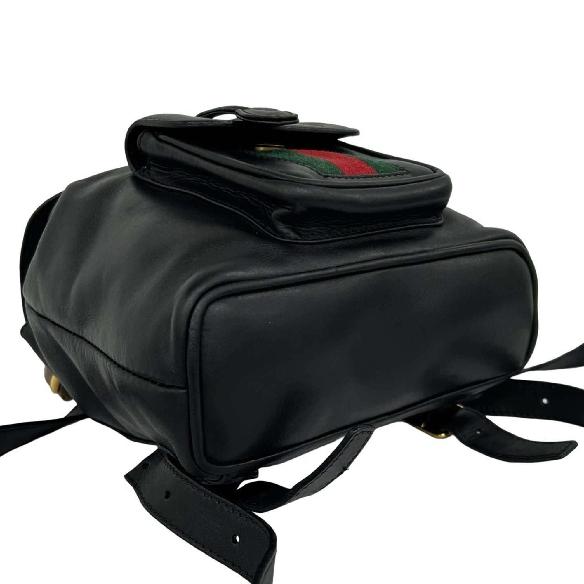 Gucci Black Green Red Color Leather Backpack (Pre-Owned)