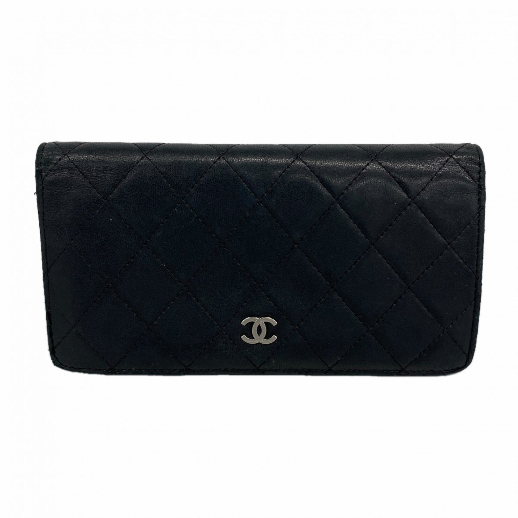 Chanel Black Leather Long Wallet (Bi-Fold) (Pre-Owned)
