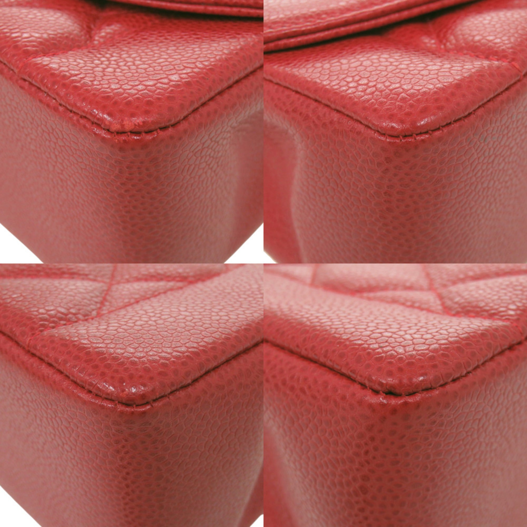 Chanel Red Color Grained Calfskin Shoulder Bag (Pre-Owned)