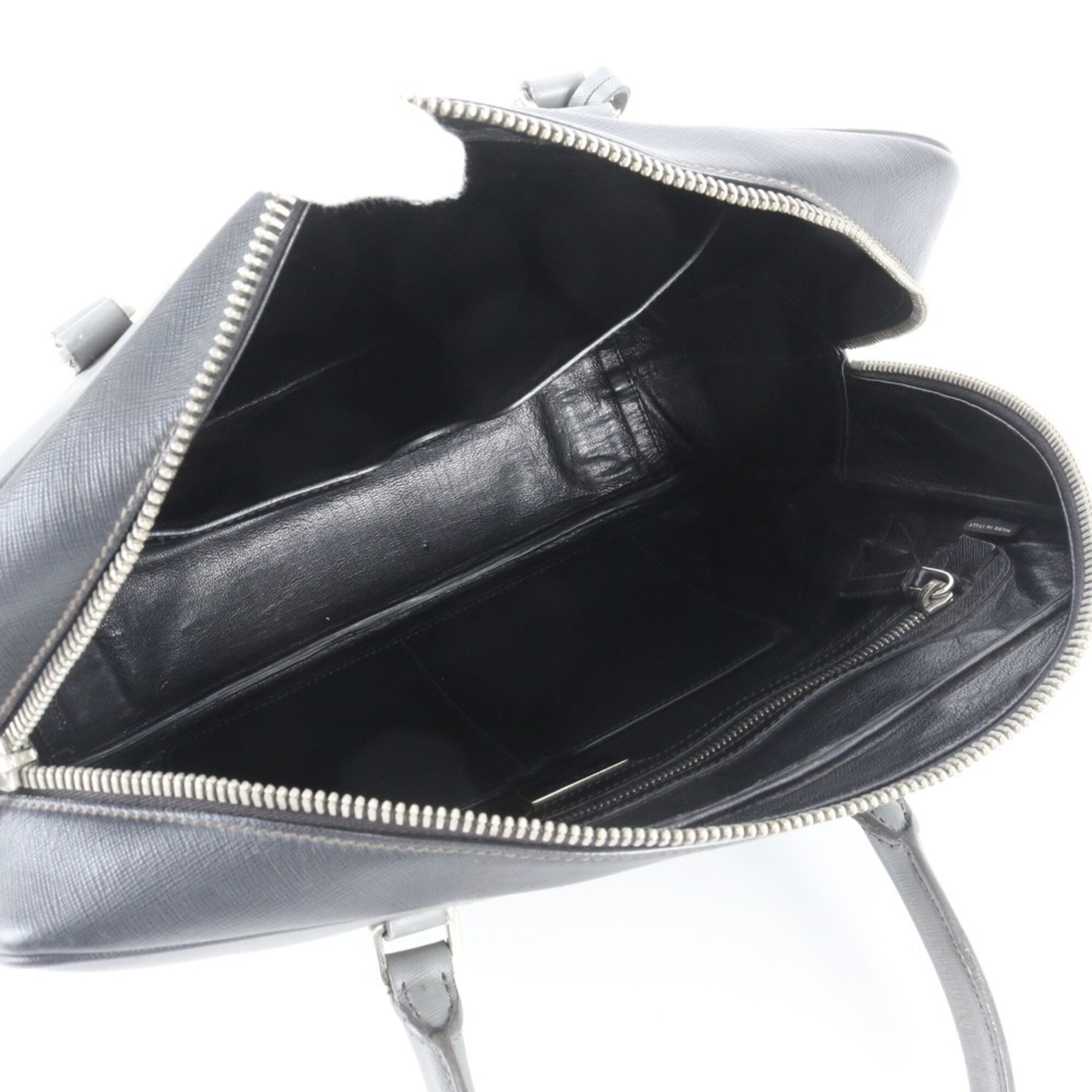 Prada Black Gray Leather Briefcase Handbag (Pre-Owned)