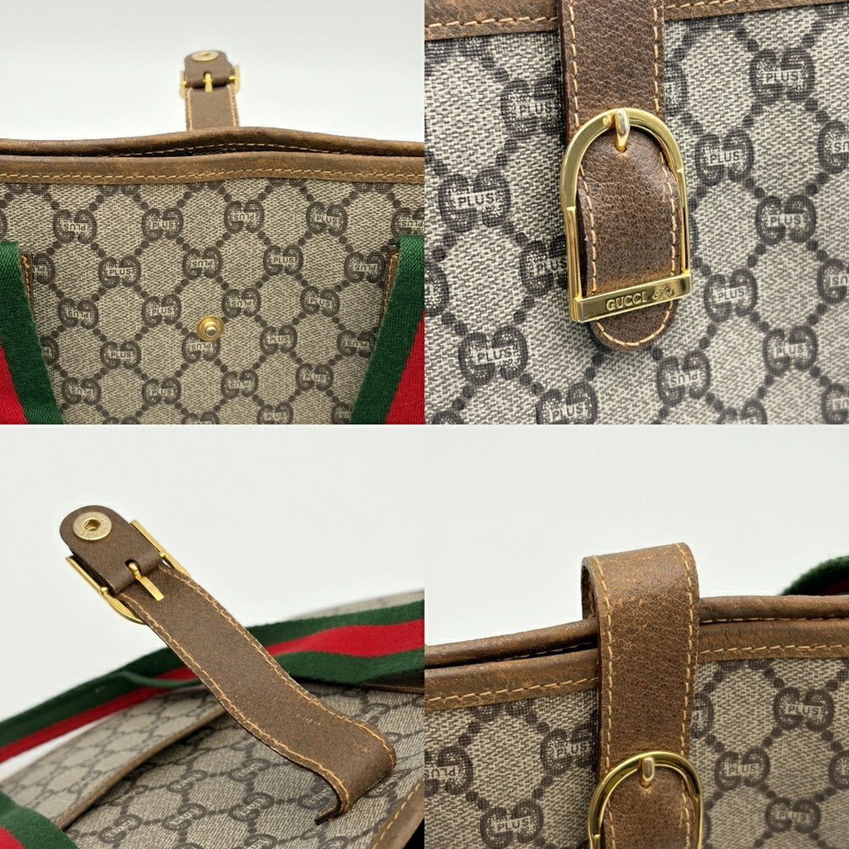 Gucci Beige Brown Green Red Color Pvc Leather Shoulder Bag Tote Bag (Pre-Owned)
