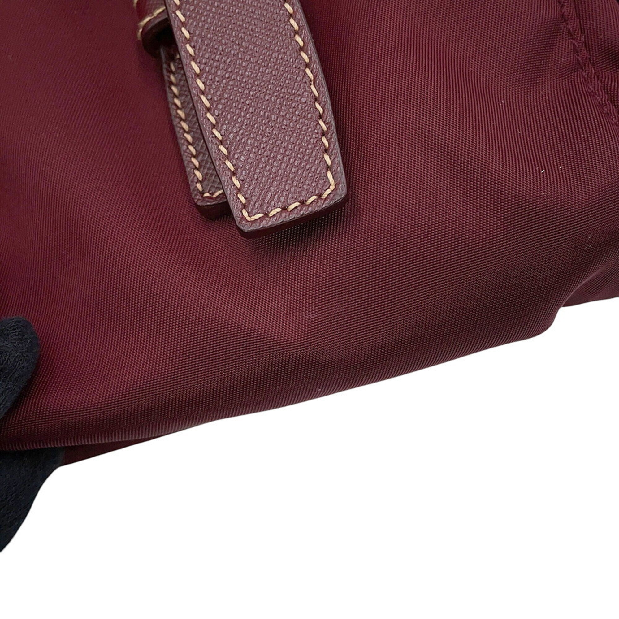 Prada Bordeaux Nylon Leather Backpack Handbag (Pre-Owned)