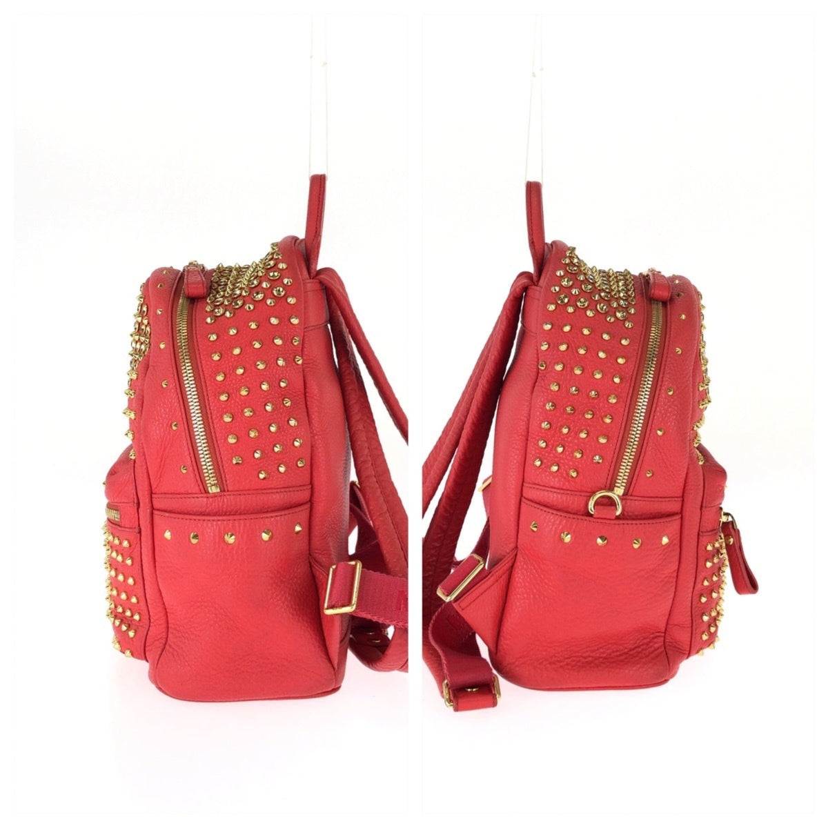 Mcm Red Color Leather Rhinestone Backpack (Pre-Owned)
