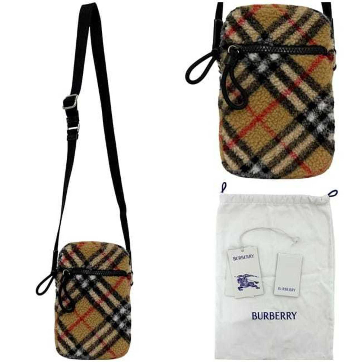 Burberry Beige Wool Leather Shoulder Bag (Pre-Owned)
