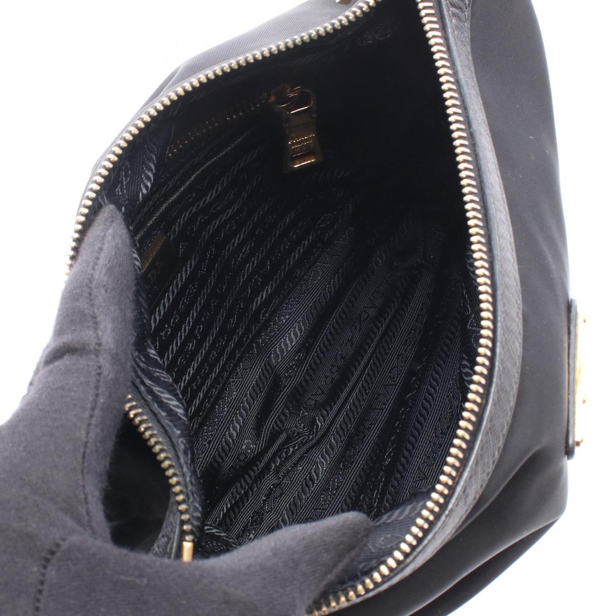 Prada Black Nylon Leather Handbag Shoulder Bag (Pre-Owned)