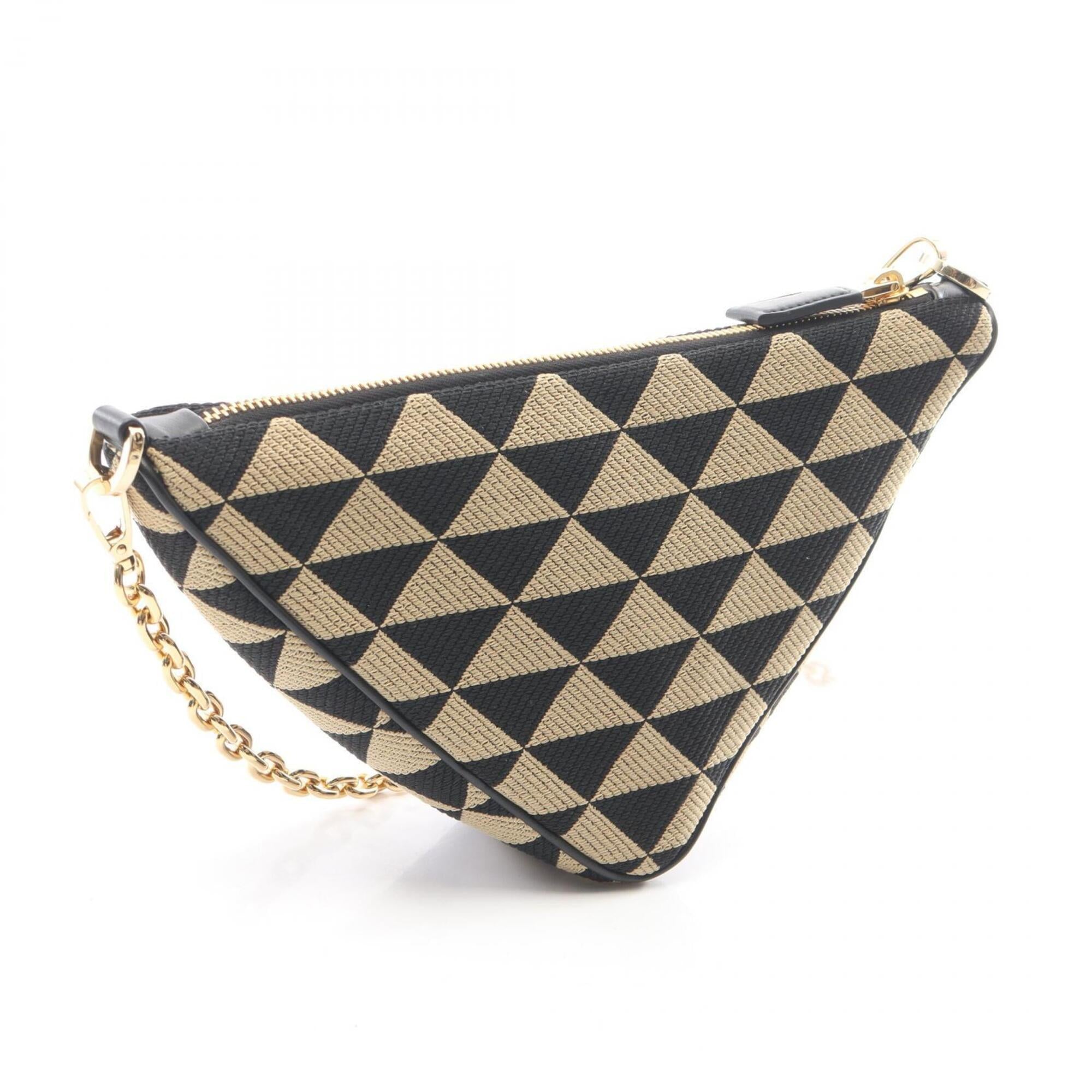 Prada Beige Black Canvas Leather Handbag Shoulder Bag (Pre-Owned)