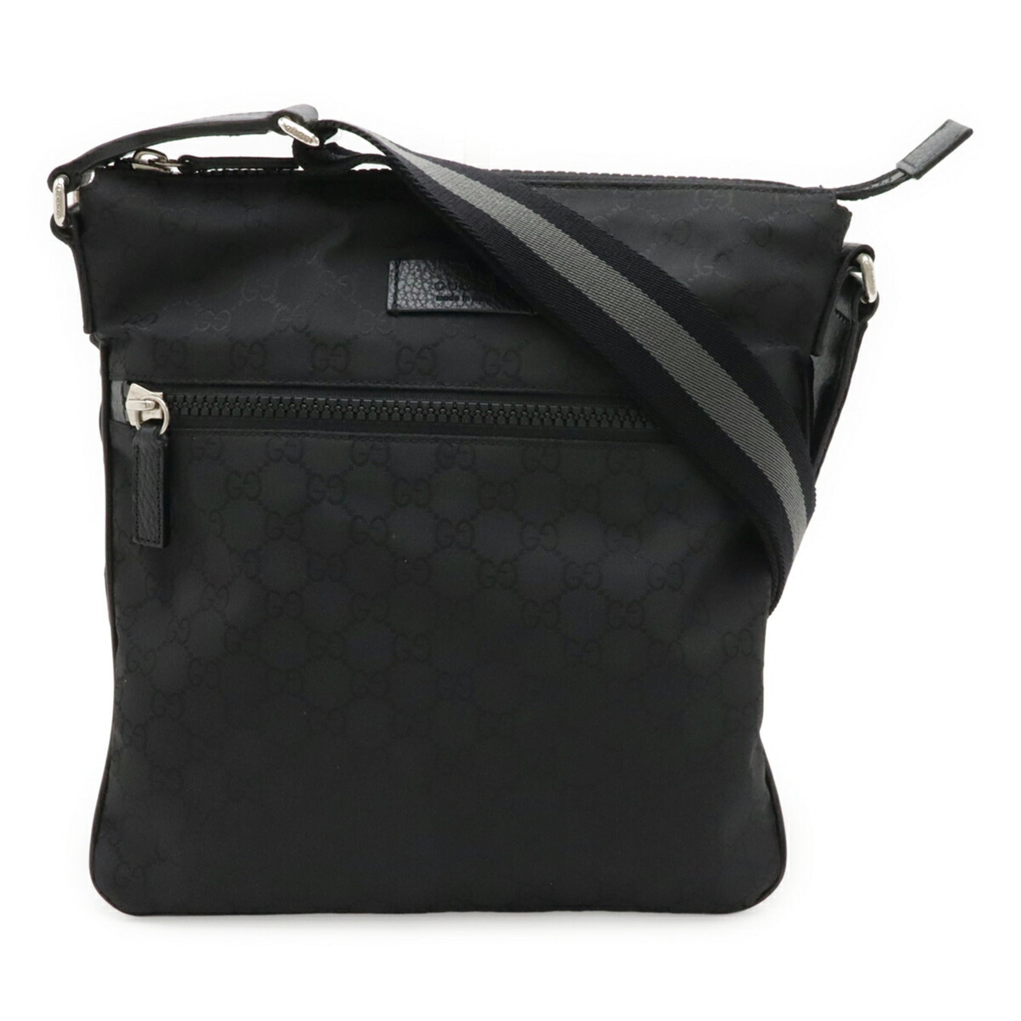 Gucci Black Gray Nylon Leather Shoulder Bag (Pre-Owned)