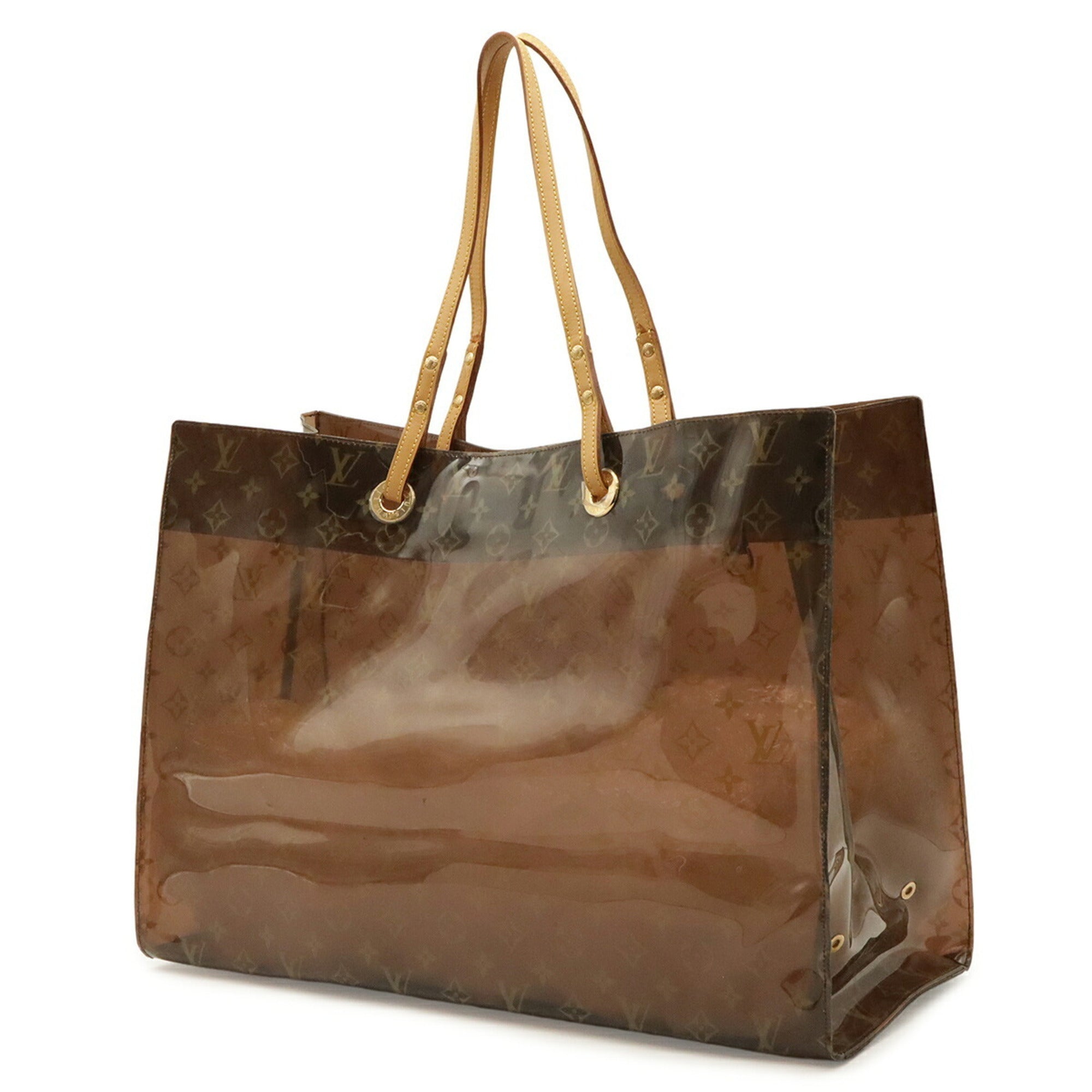 Louis Vuitton Brown Clear Leather Vinyl Beach Bag Handbag Pouch Shoulder Bag Tote Bag (Pre-Owned)