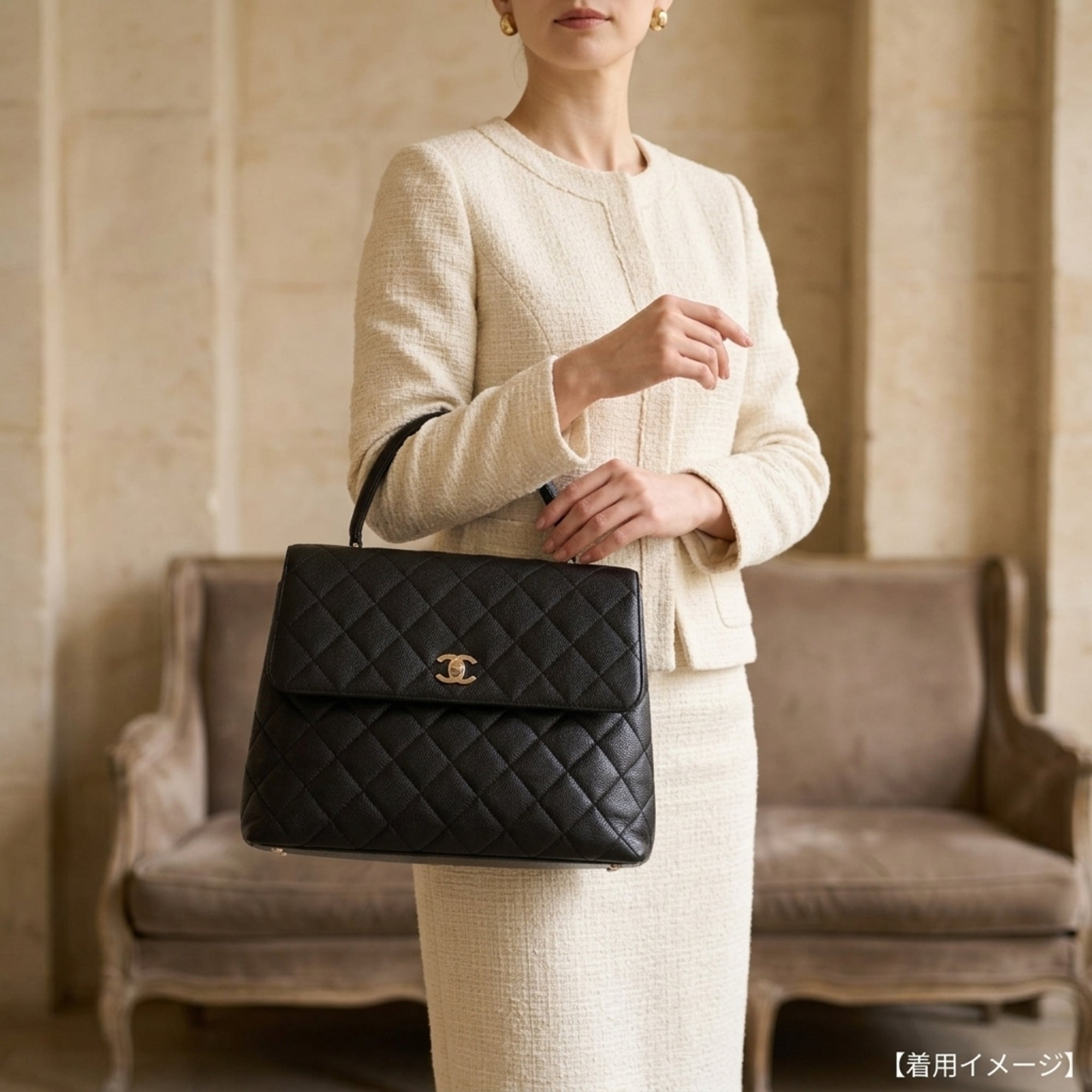 Chanel Matelasse Black Grained Calfskin Handbag (Pre-Owned)