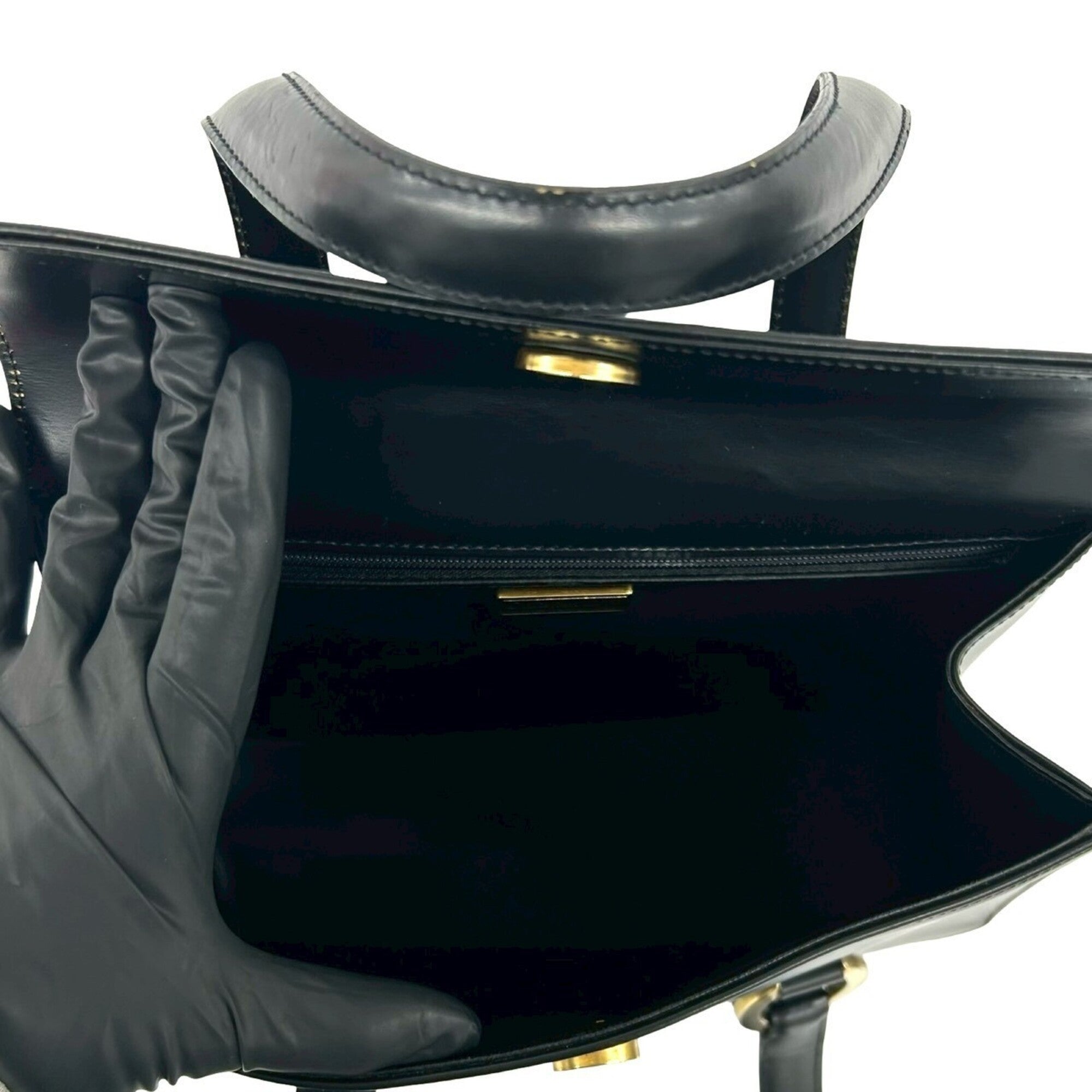 Christian Dior Black Leather Handbag Tote Bag (Pre-Owned)