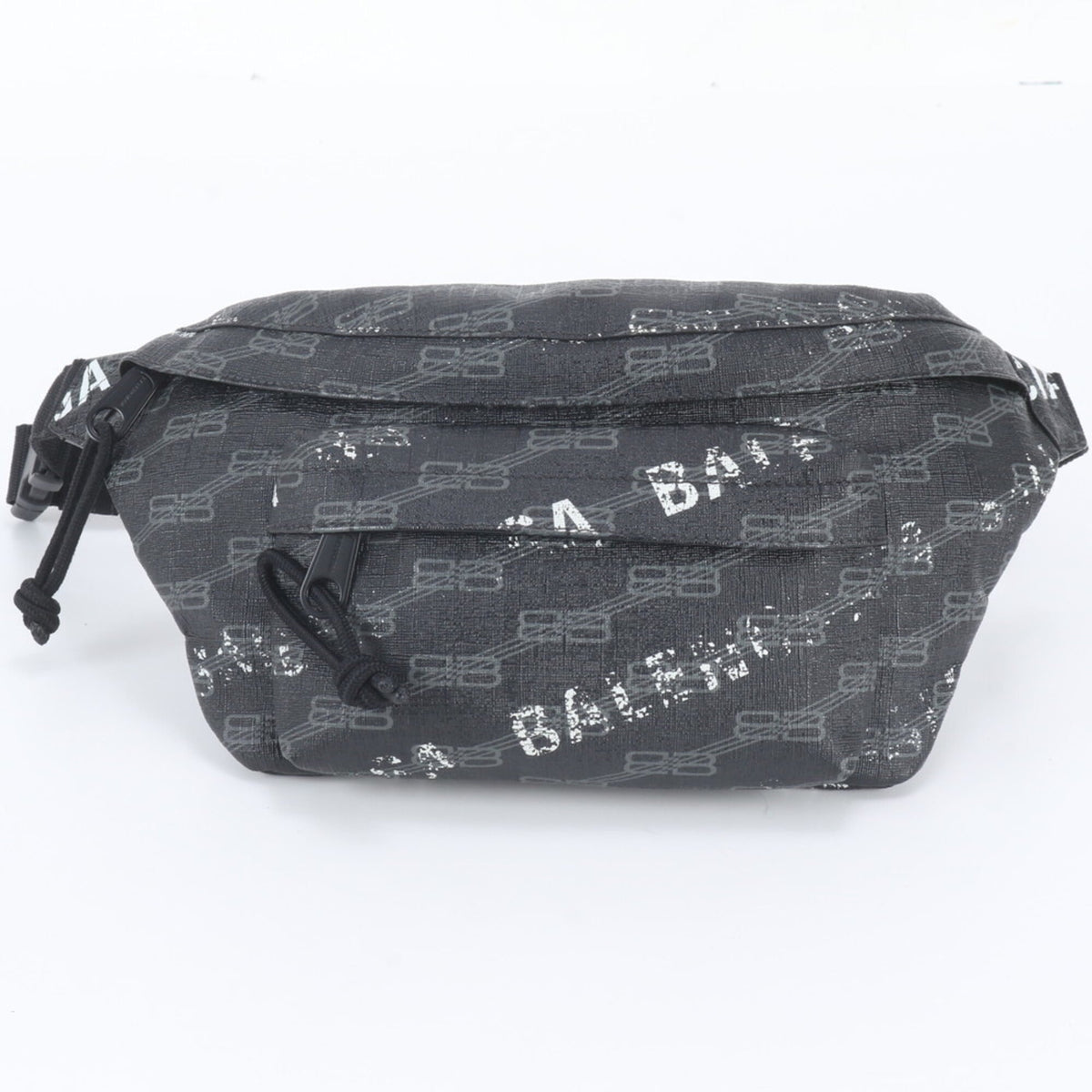 Balenciaga Black Leather Coated Canvas Pouch Shoulder Bag Sling Bag (Pre-Owned)