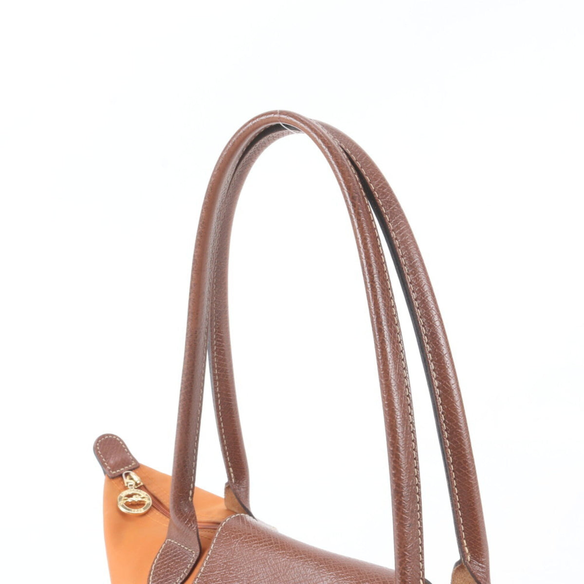 Longchamp Orange Leather Nylon Handbag Shoulder Bag Tote Bag (Pre-Owned)