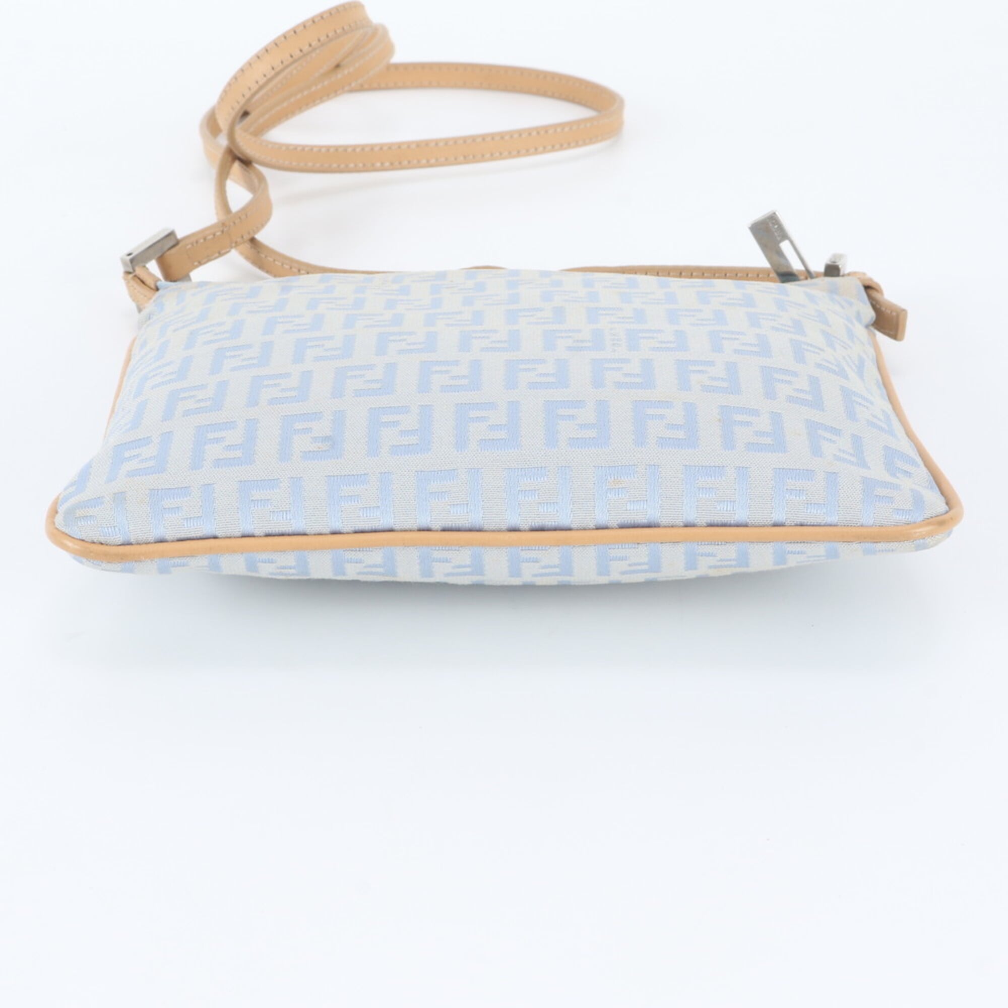 Fendi Blue Leather Canvas Handbag Shoulder Bag Tote Bag (Pre-Owned)