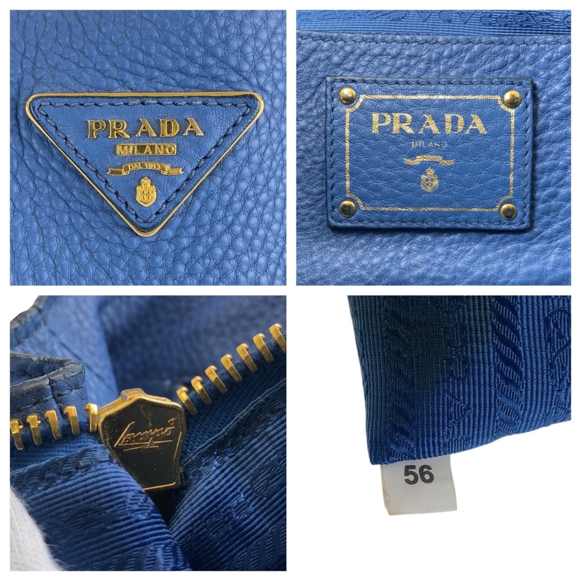 Prada Blue Leather Handbag Shoulder Bag (Pre-Owned)