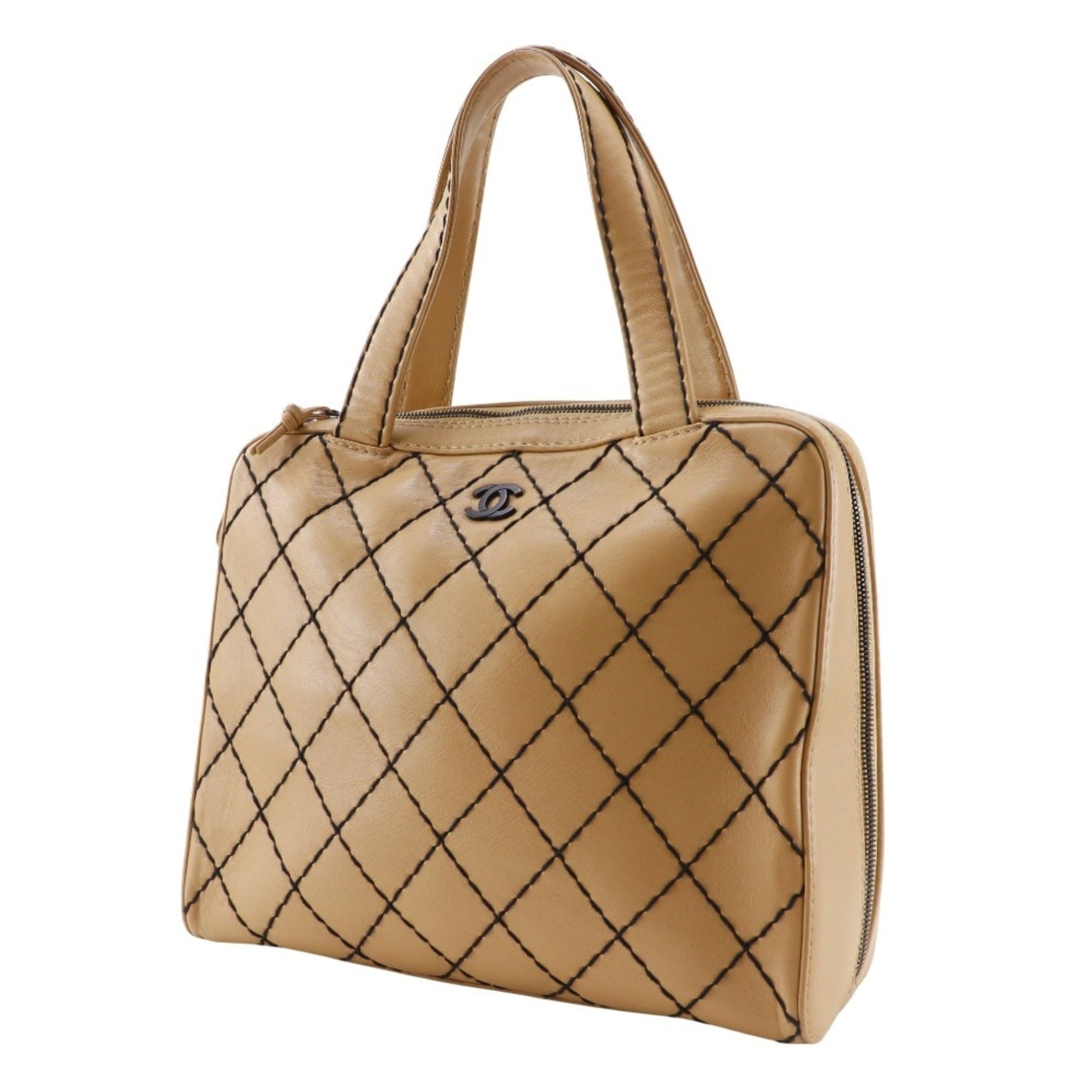 Chanel Wild Stitch Beige Leather Tote Bag (Pre-Owned)