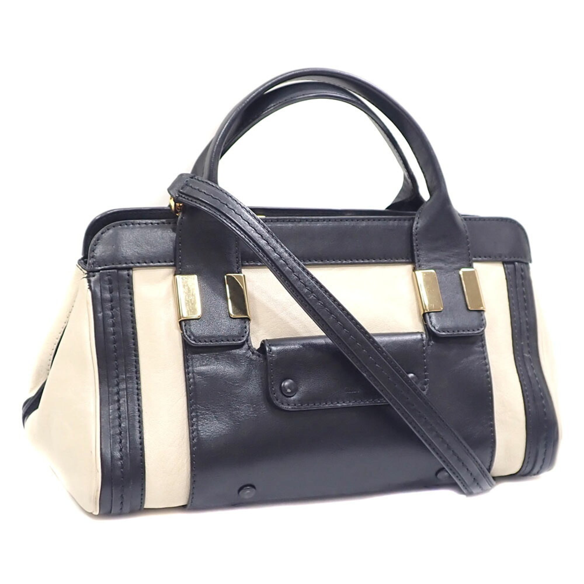 Chloé Black White Leather Handbag (Pre-Owned)