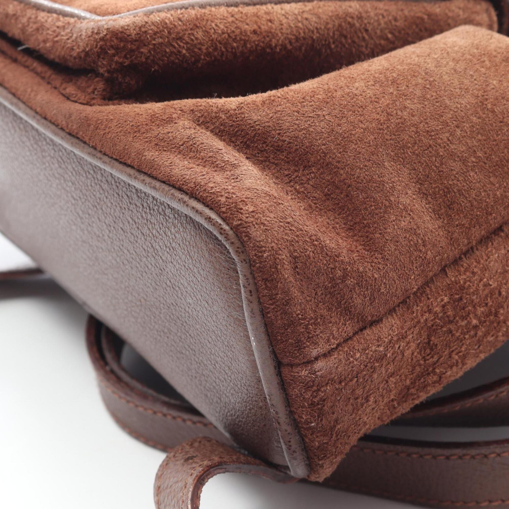 Gucci Brown Suede Leather Backpack Handbag (Pre-Owned)