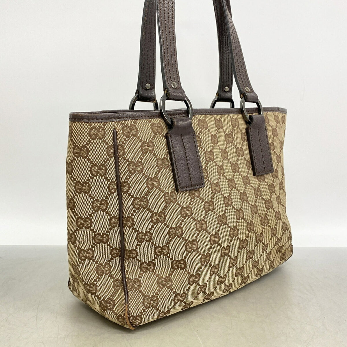 Gucci Beige Brown Canvas Handbag (Pre-Owned)