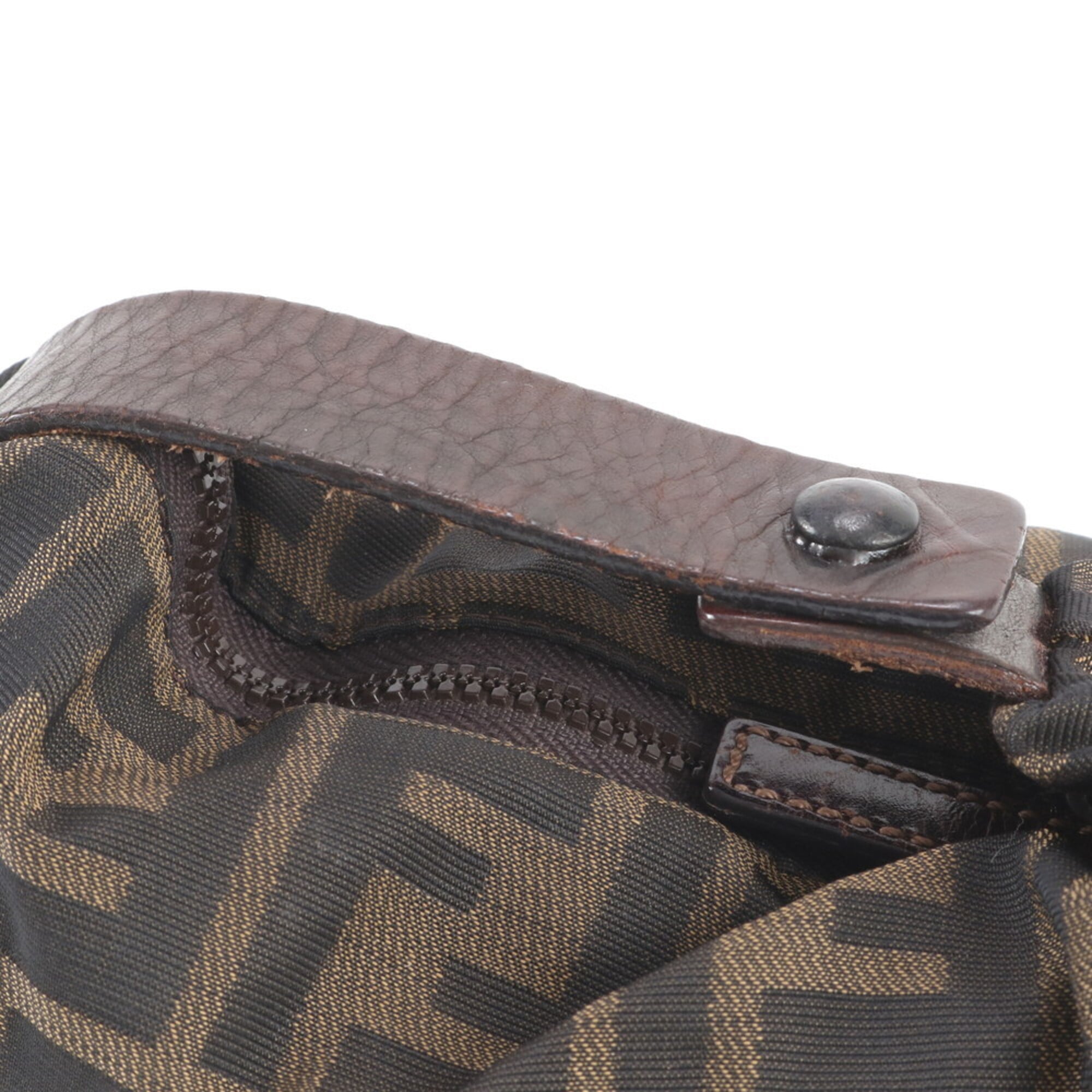 Fendi Brown Leather Canvas Handbag Pouch (Pre-Owned)