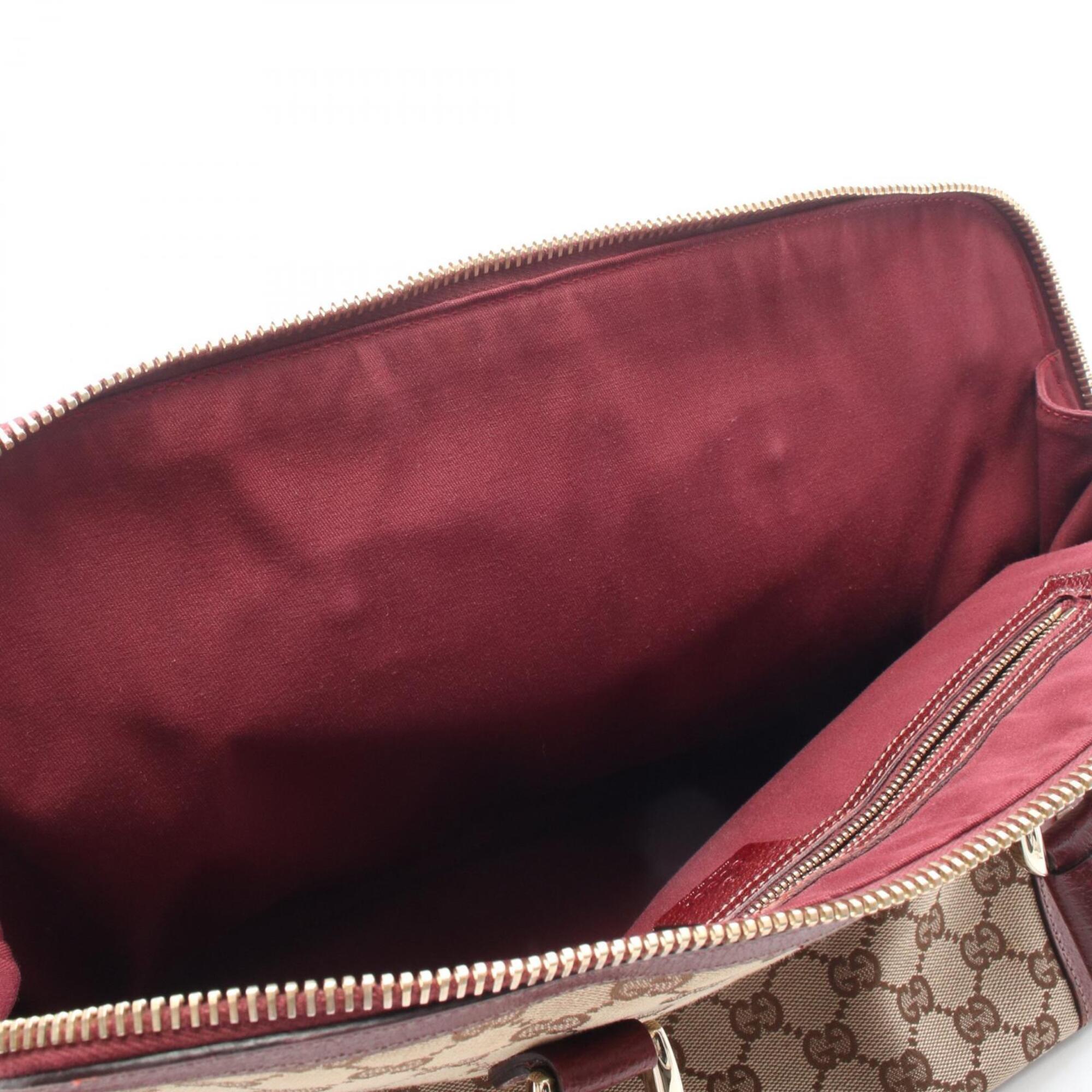 Gucci Beige Bordeaux Canvas Leather Handbag (Pre-Owned)