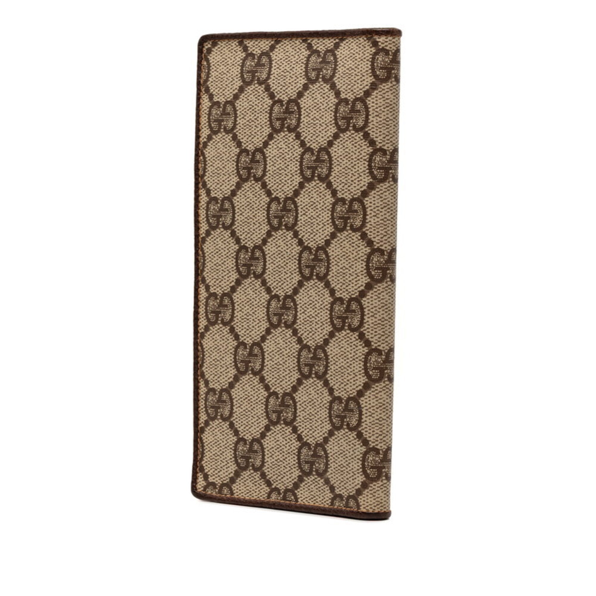 Gucci Gg Supreme Beige Brown Pvc Leather Long Bill Wallet (Bi-Fold) (Pre-Owned)
