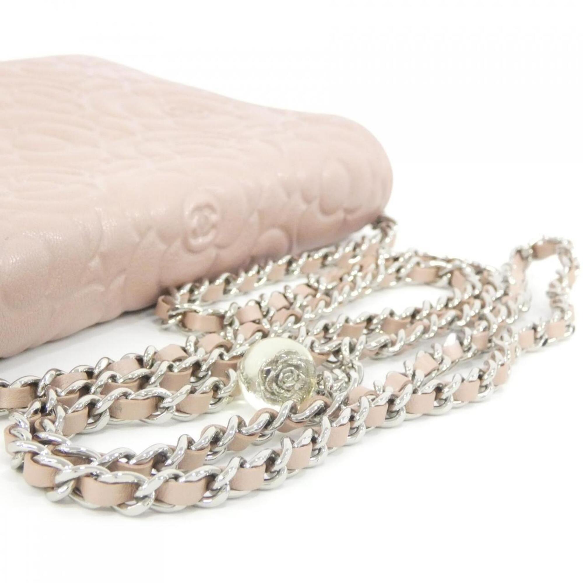 Chanel Pink Leather Satin Chain/Shoulder Wallet (Pre-Owned)