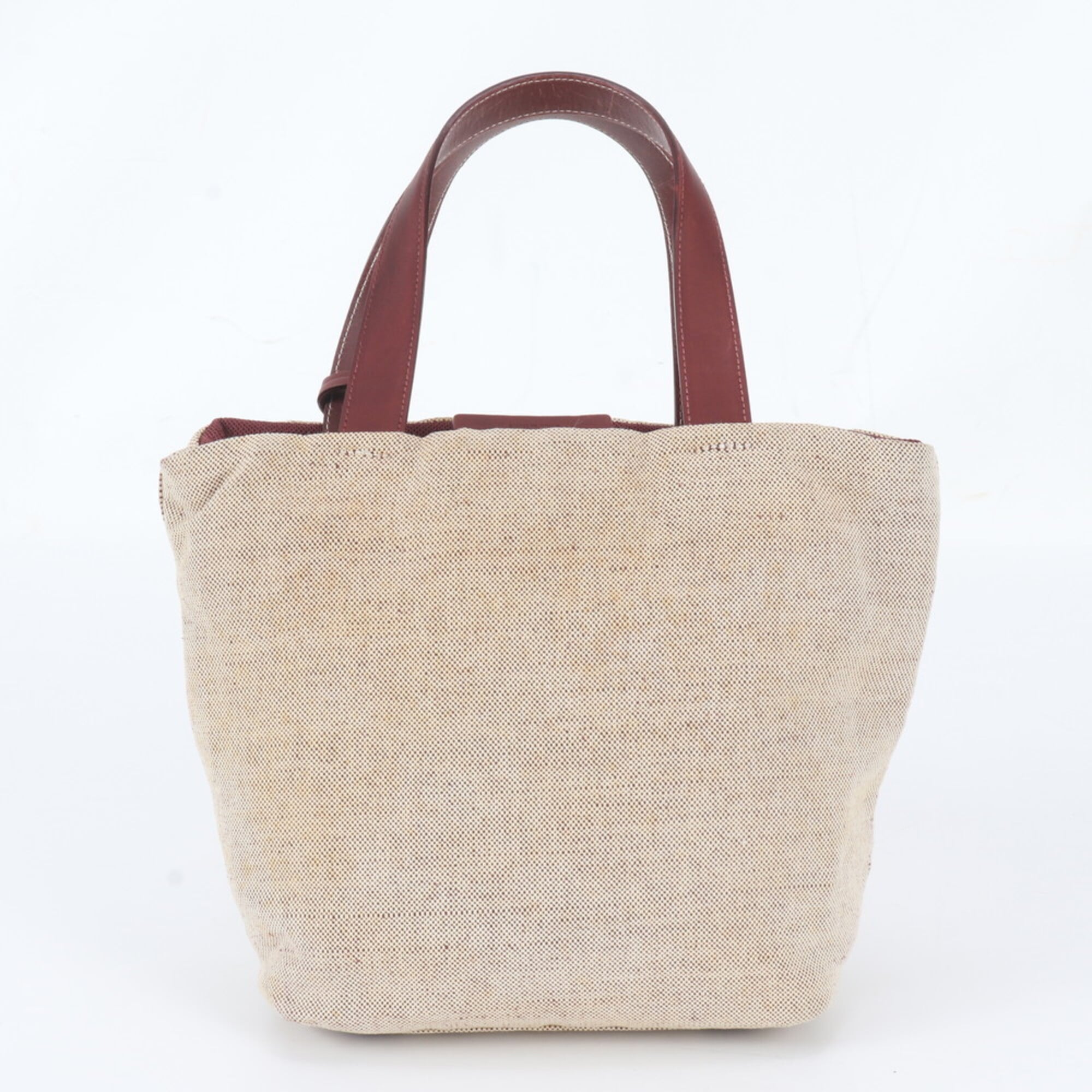 Prada Beige Red Color Wine Leather Canvas Handbag Shoulder Bag Tote Bag (Pre-Owned)