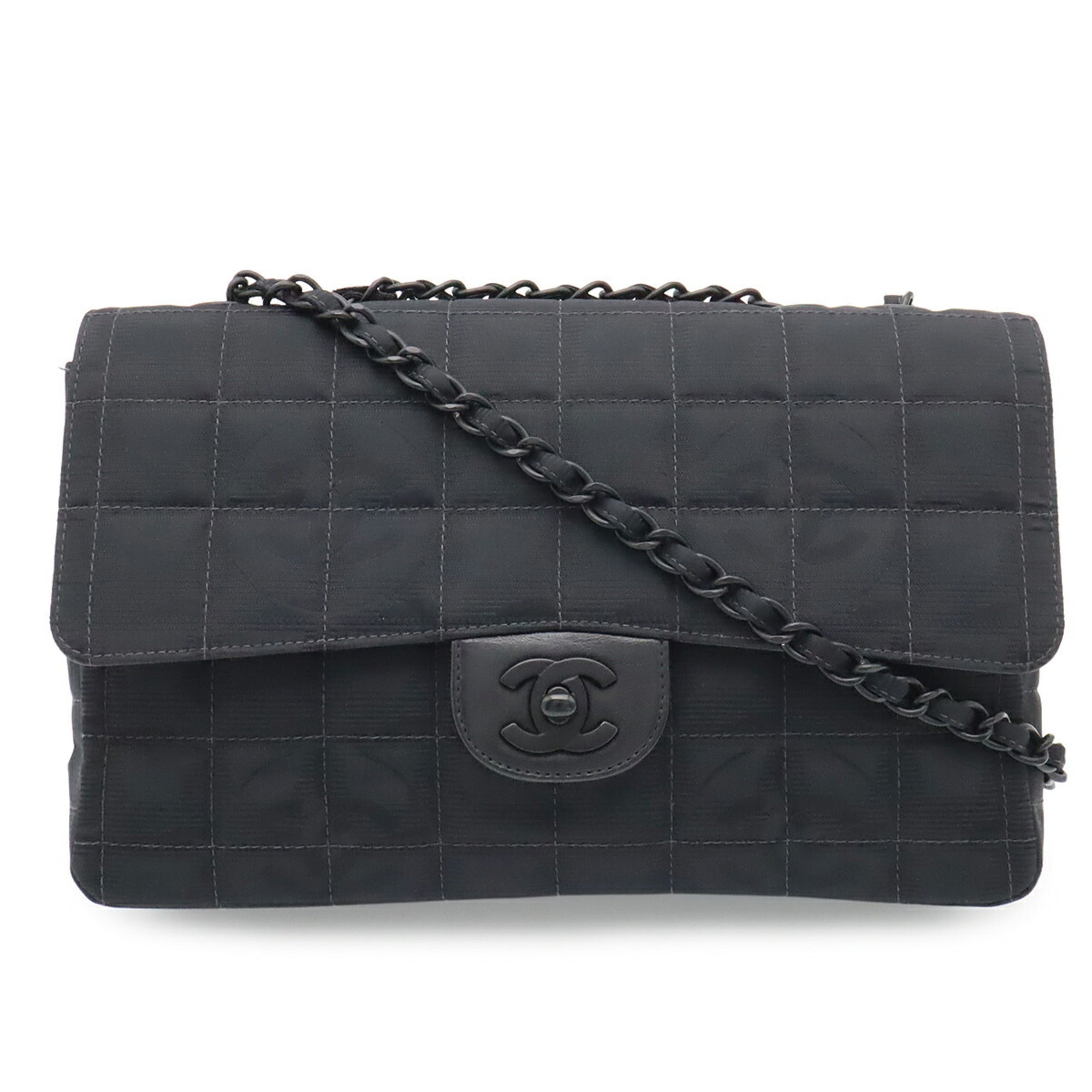 Chanel New Travel Line Black Nylon Leather Shoulder Bag (Pre-Owned)