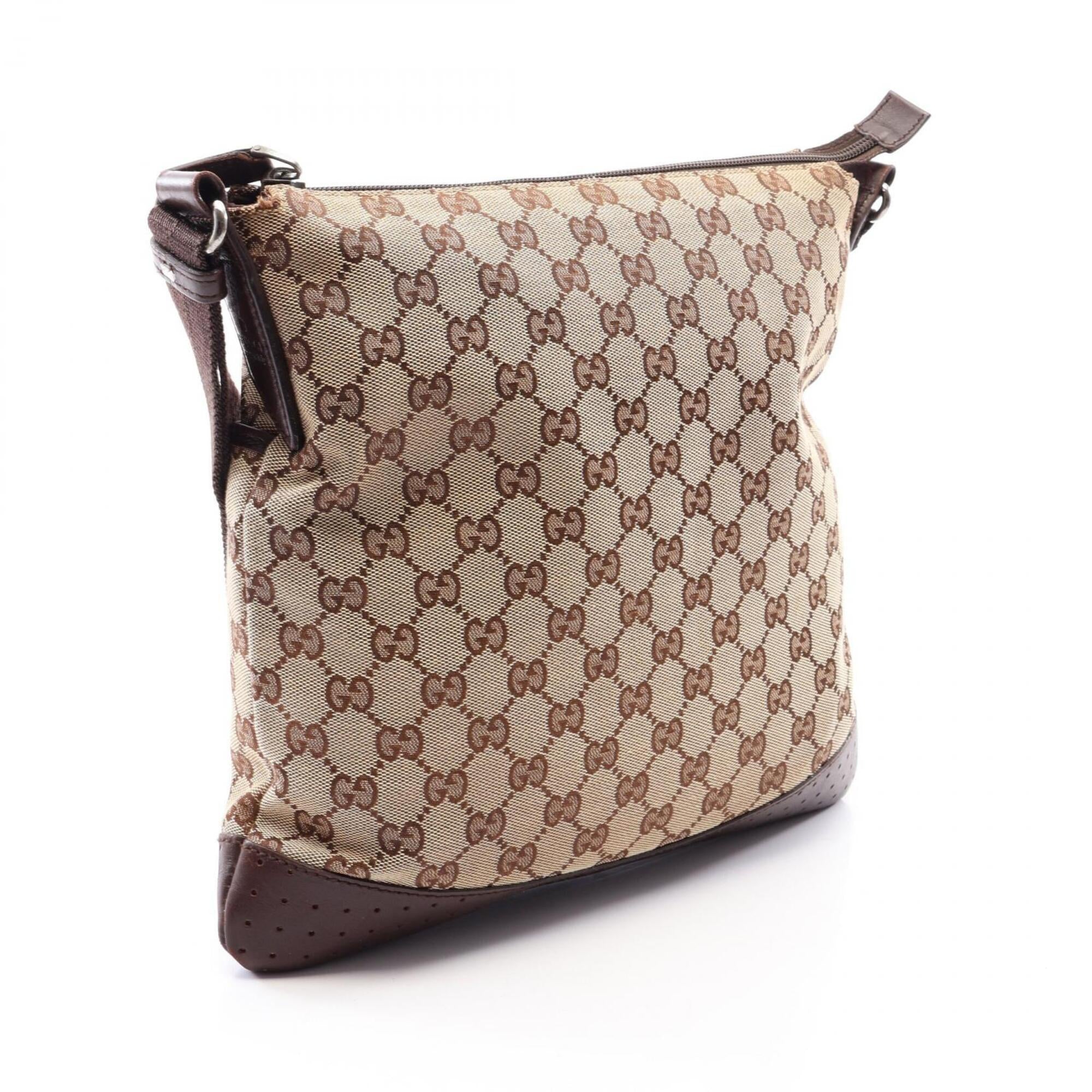 Gucci Beige Brown Canvas Leather Handbag Shoulder Bag (Pre-Owned)