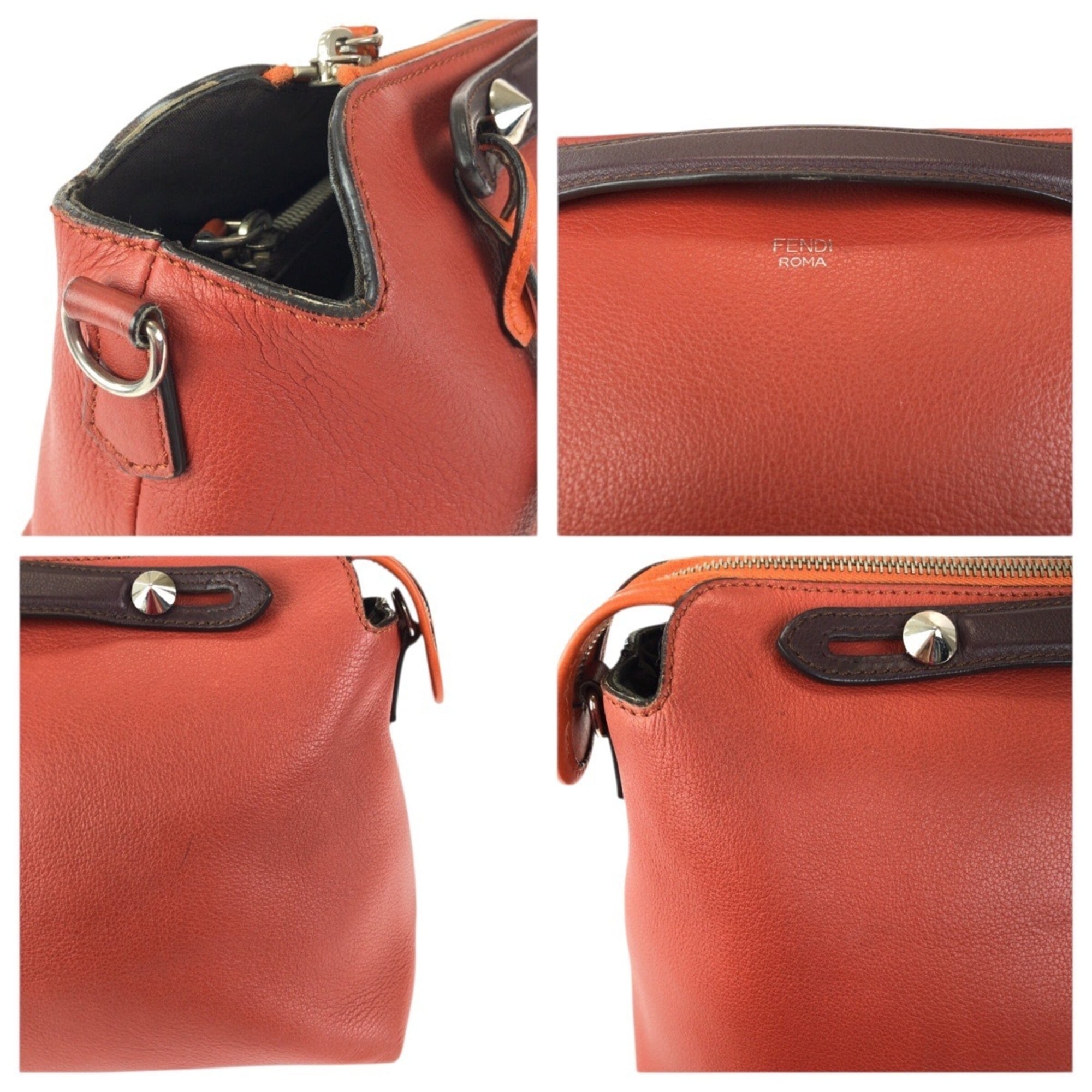 Fendi Brown Orange Leather Handbag Shoulder Bag (Pre-Owned)