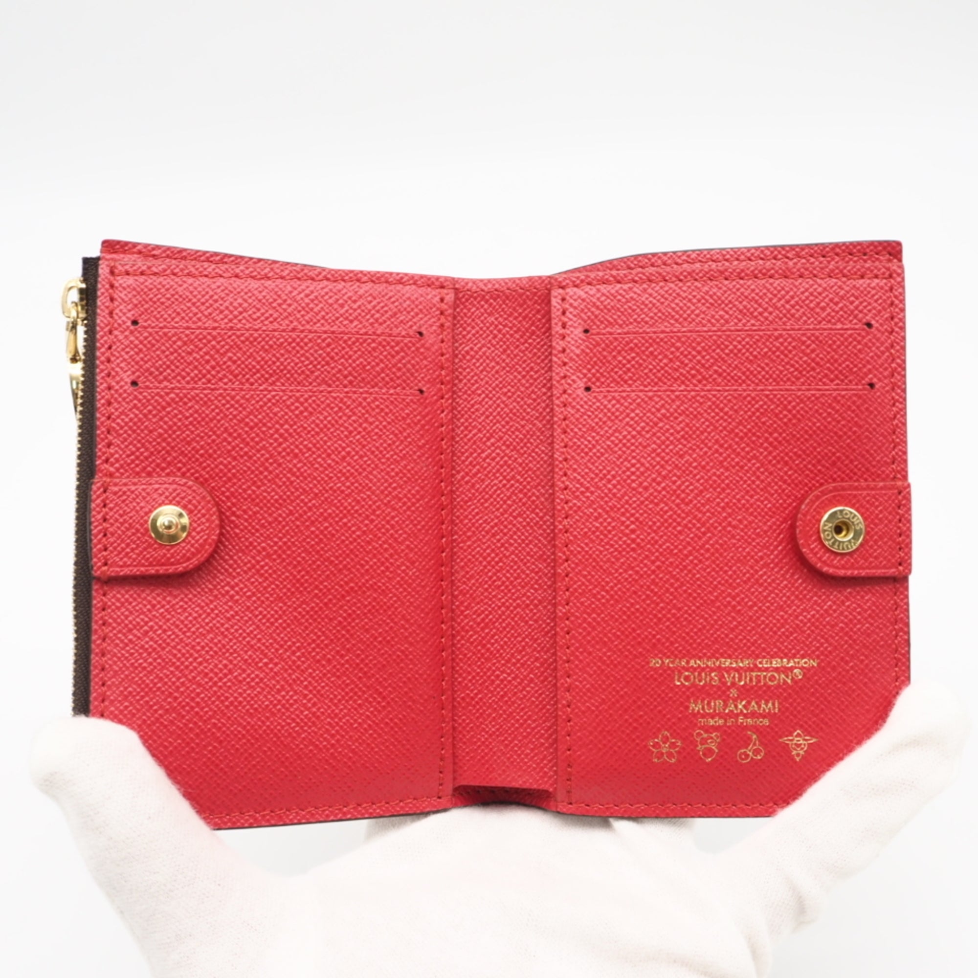 Louis Vuitton Beige Brown Red Color Coated Canvas Leather Wallet (Bi-Fold) (Pre-Owned)