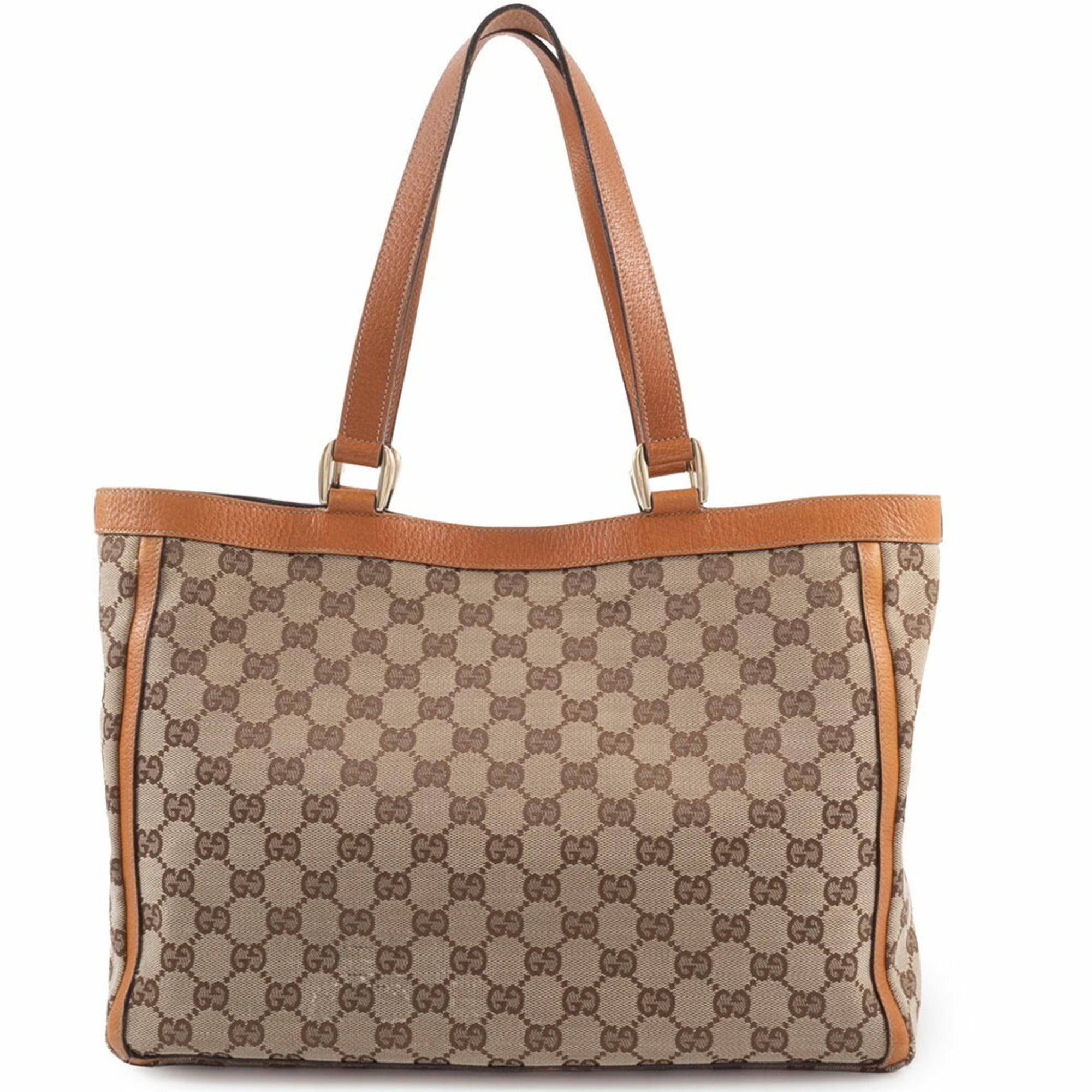 Gucci Abbey Beige Brown Gg Canvas Leather Tote Bag (Pre-Owned)