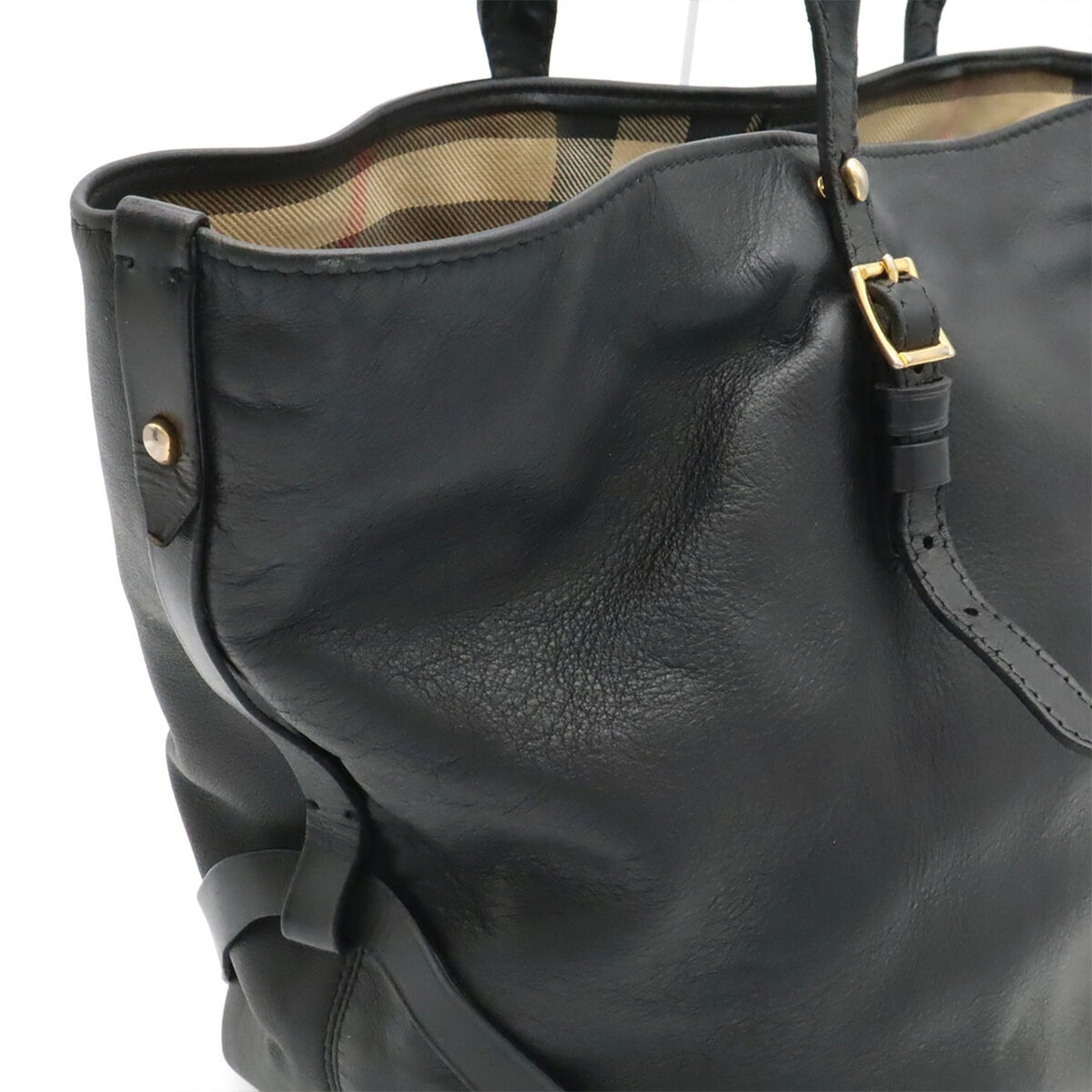 Burberry Black Leather Shoulder Bag Tote Bag (Pre-Owned)