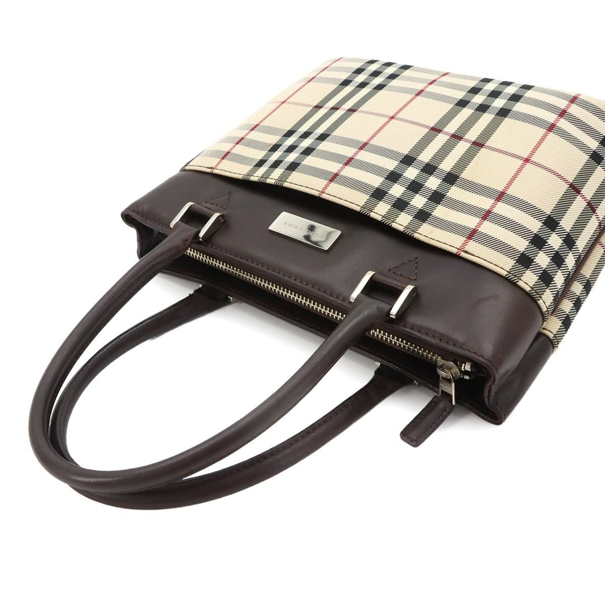 Burberry Beige Dark Brown Canvas Handbag (Pre-Owned)