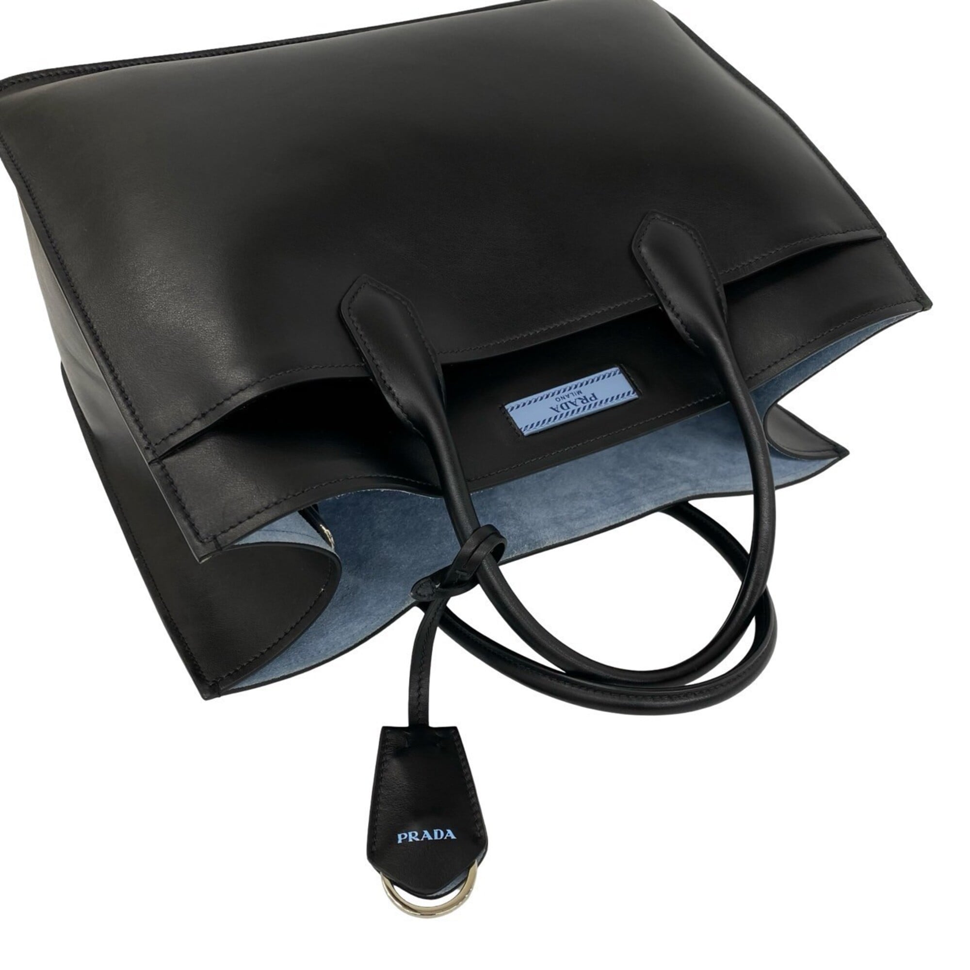 Prada Black Leather Handbag Pouch Shoulder Bag Tote Bag (Pre-Owned)