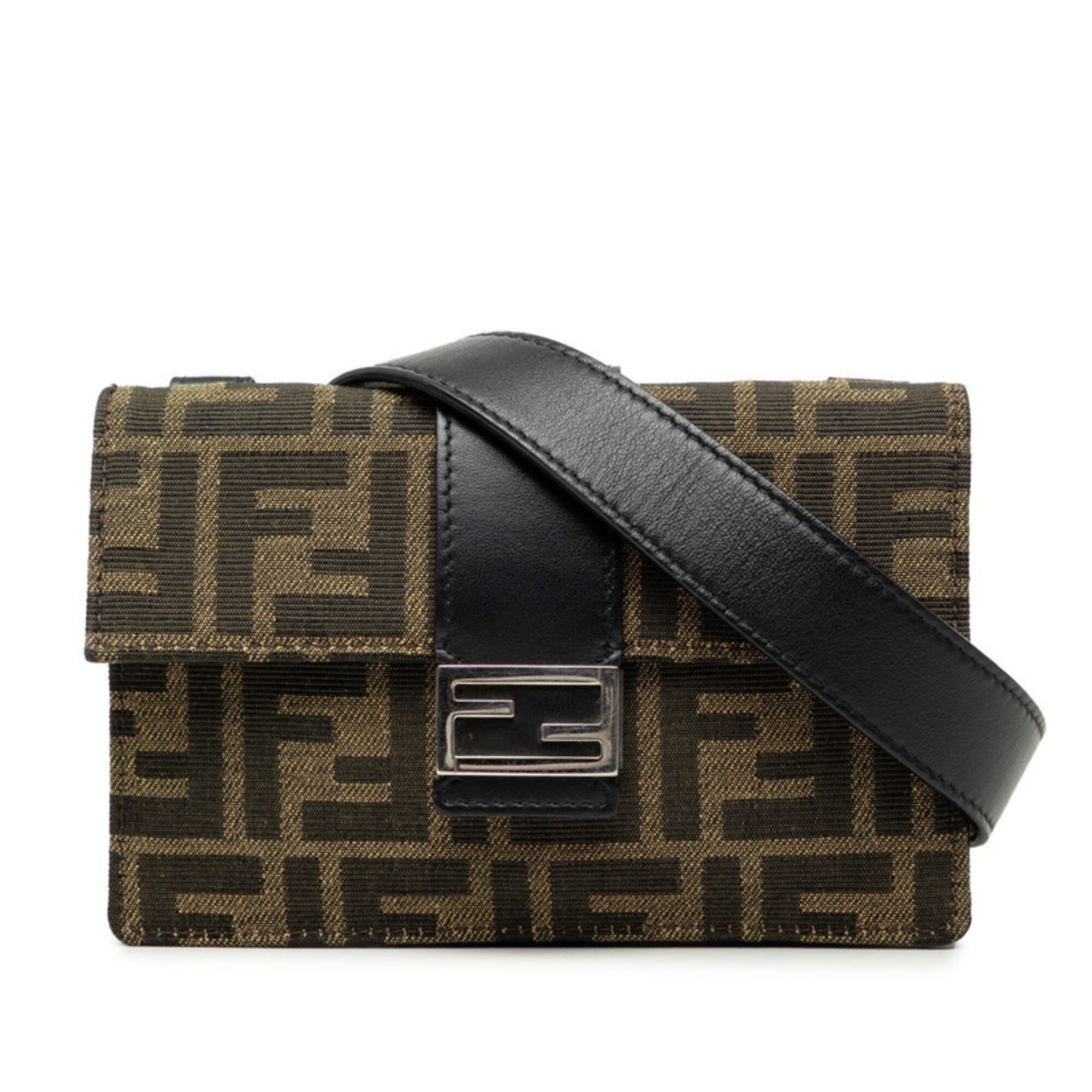 Fendi Black Brown Canvas Leather Shoulder Bag (Pre-Owned)