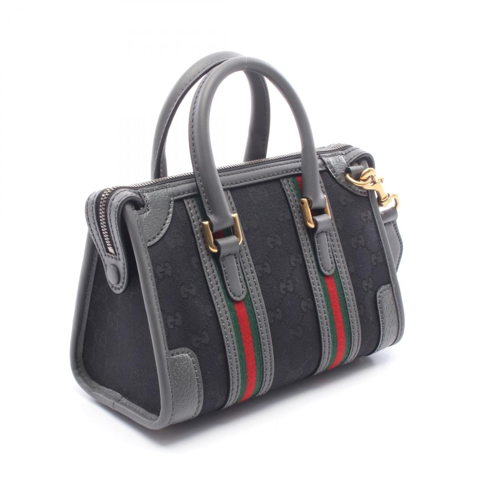 Gucci Black Gray Gg Canvas Leather Handbag (Pre-Owned)