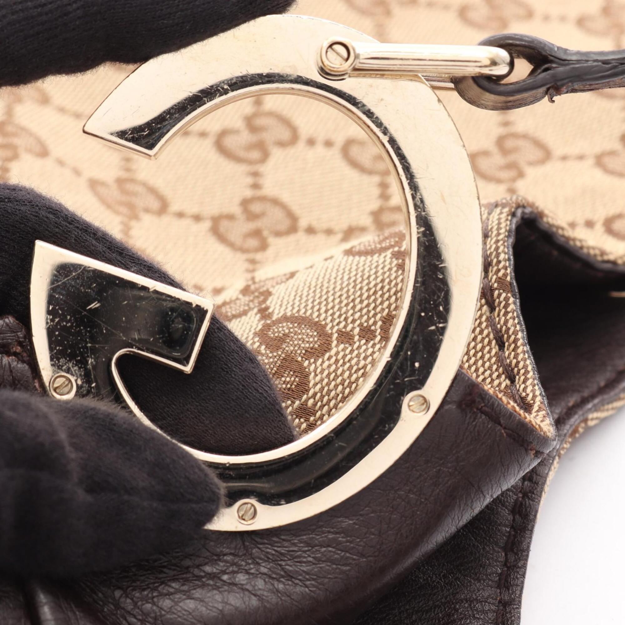 Gucci Beige Brown Canvas Leather Handbag Shoulder Bag (Pre-Owned)