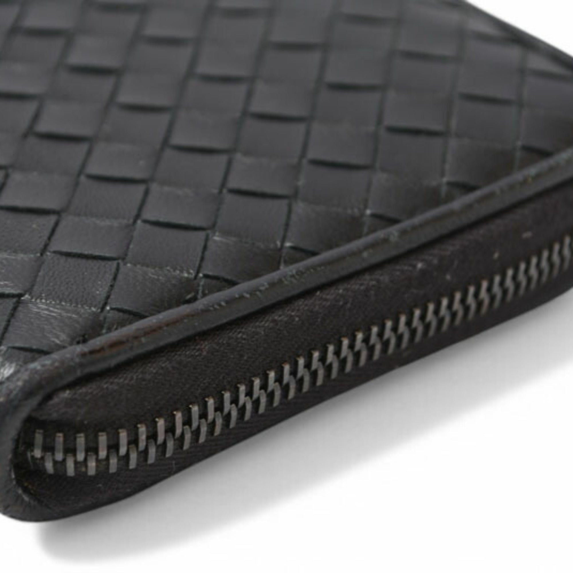 Bottega Veneta Intrecciato Black Leather Long Wallet (Bi-Fold) (Pre-Owned)