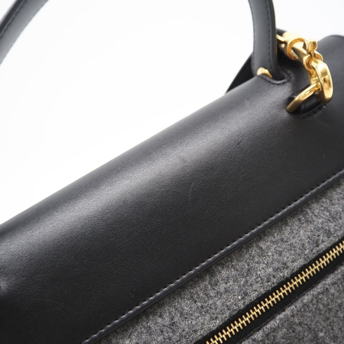 Celine Black Gray Felt Leather Handbag (Pre-Owned)