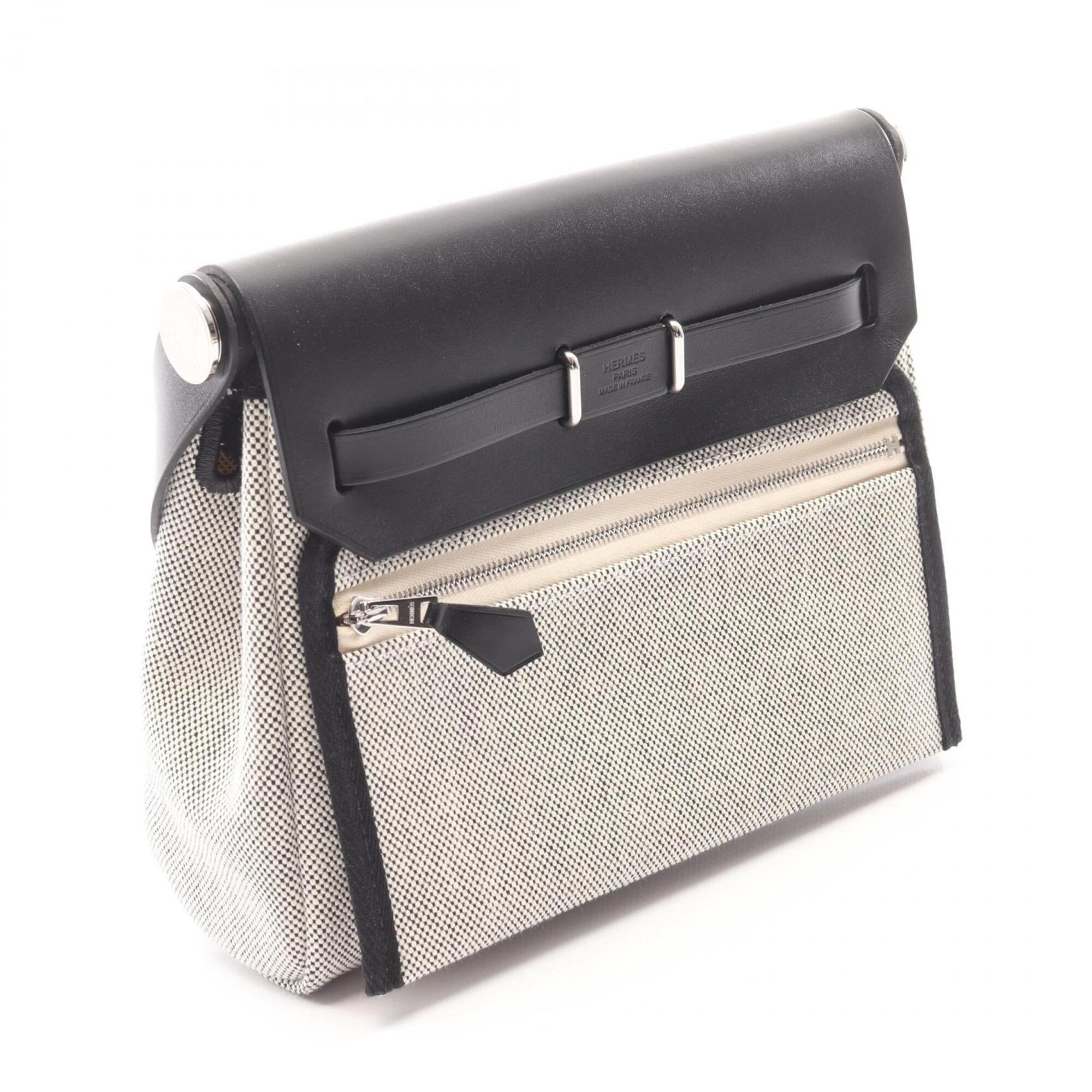Hermes Black Gray Canvas Toile H Handbag Shoulder Bag (Pre-Owned)