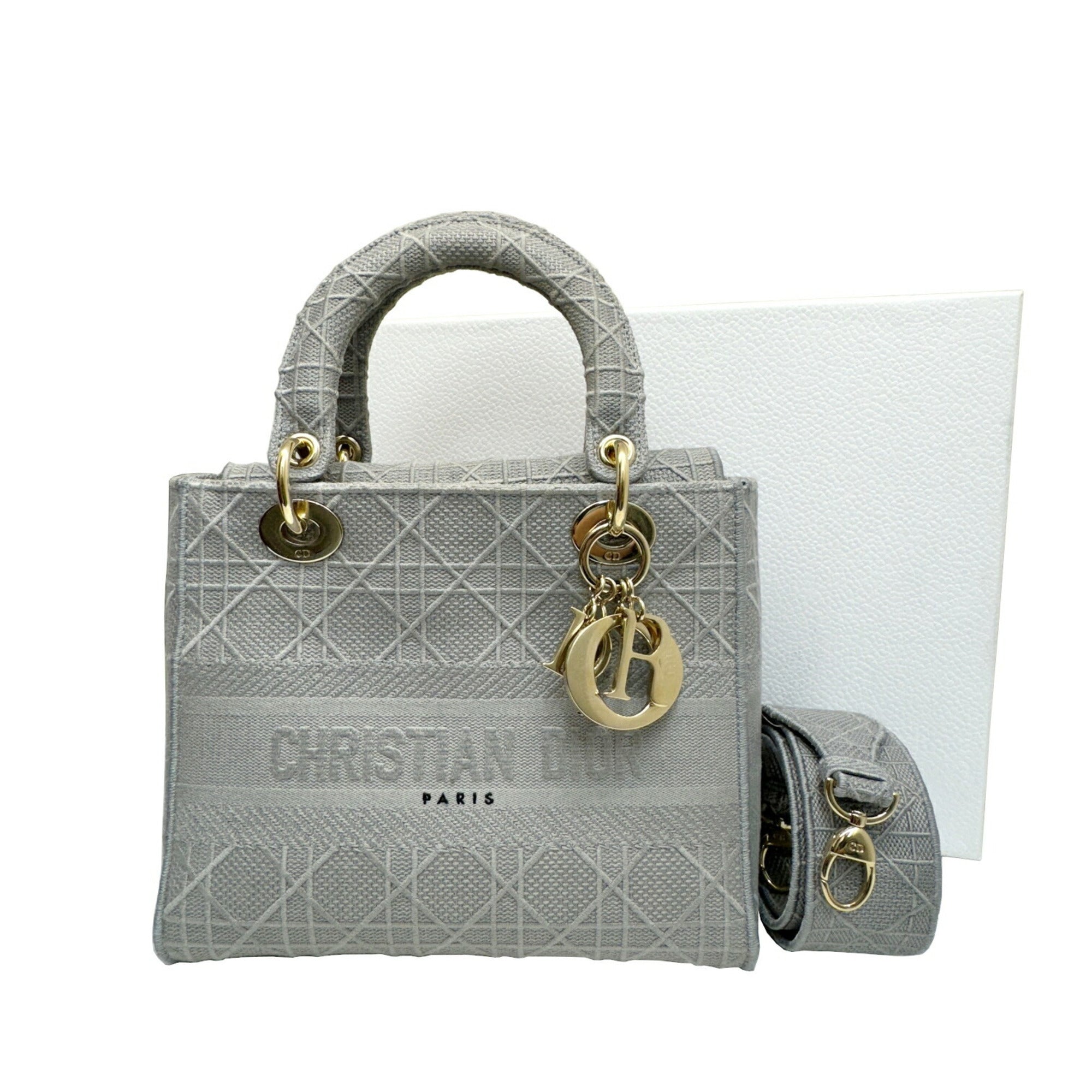 Christian Dior Gray Canvas Handbag Shoulder Bag (Pre-Owned)