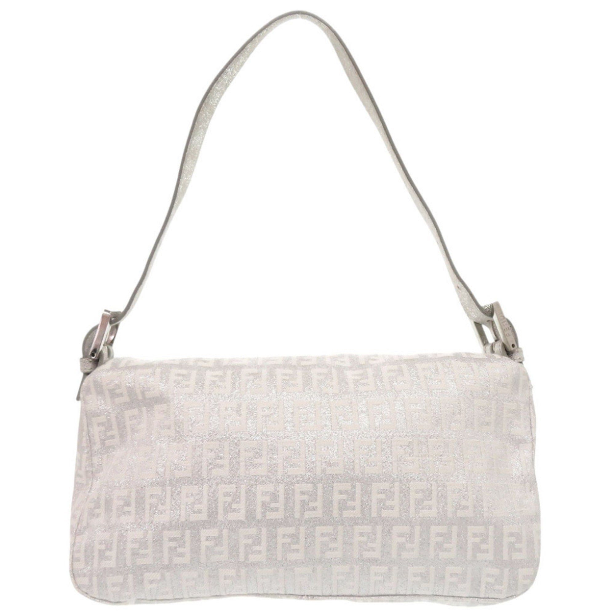 Fendi Silver Canvas Leather Handbag Shoulder Bag (Pre-Owned)