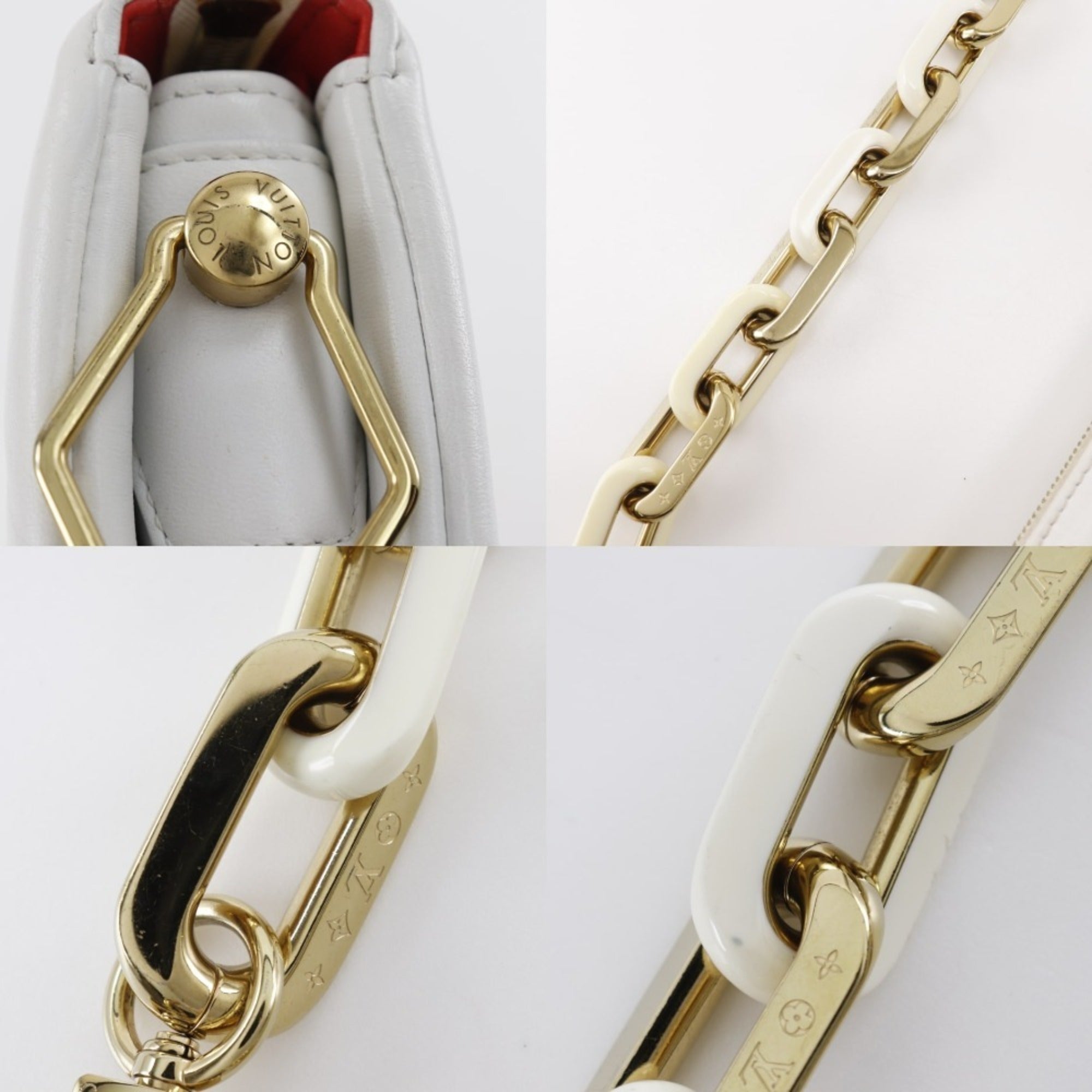 Louis Vuitton Navy Red Color White Leather Shoulder Bag (Pre-Owned)