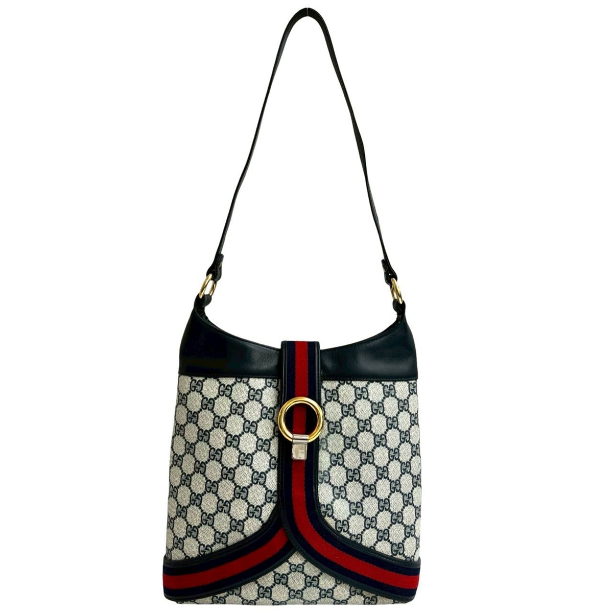 Gucci Navy Red Color Leather Pvc Shoulder Bag (Pre-Owned)
